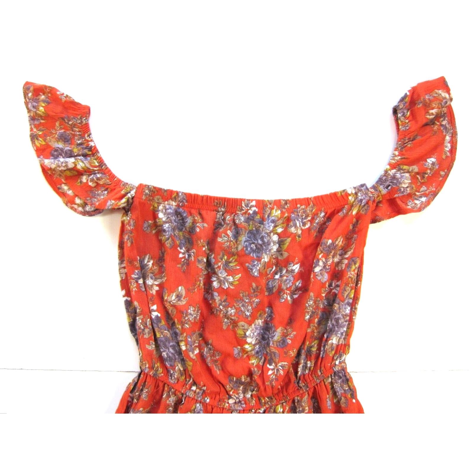American Eagle Outfitters NWT American Eagle Outfitters Rayon Orange Floral Off Shoulder Dress XS Size XS / US 0-2 / IT 36-38 - 4 Thumbnail