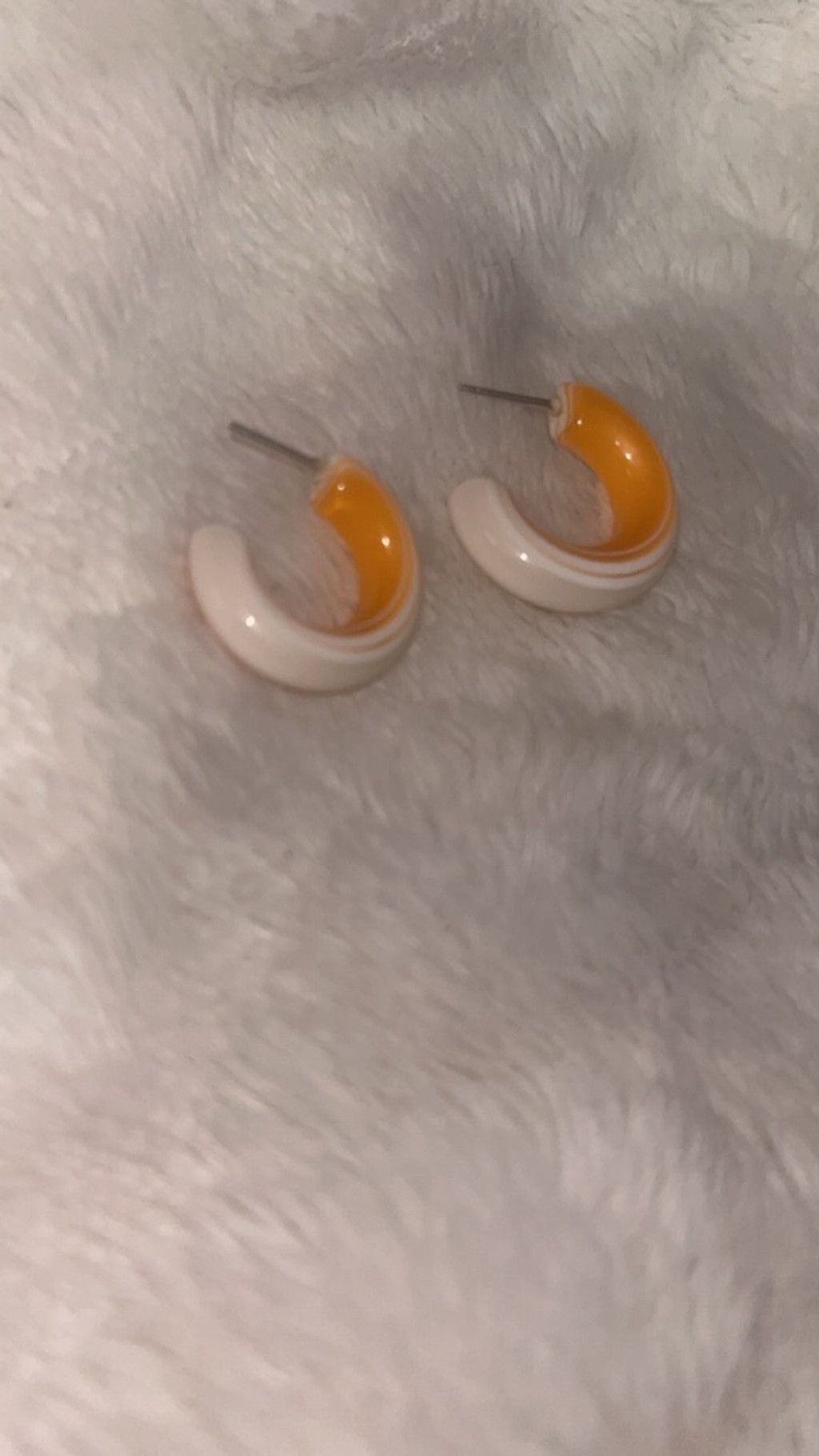 The Unbranded Brand Women's Unbranded Orange White Hoop Earrings One Size Size ONE SIZE - 1 Thumbnail