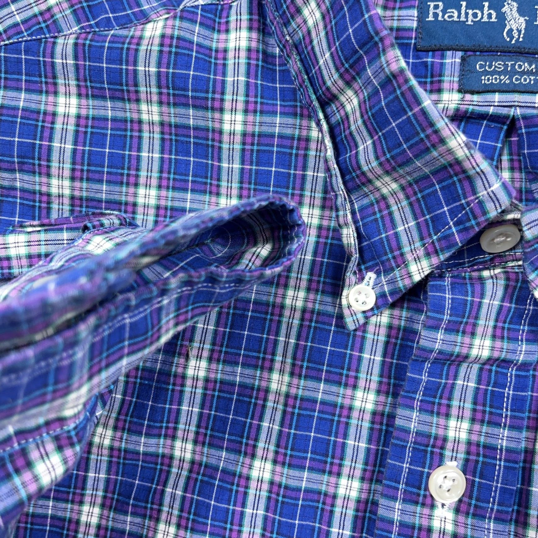 Ralph Lauren Ralph Lauren Shirt Men XL Custom Fit Blue Plaid Button-Up Tartan Dress Poplin Regular Size 46R - 5 Thumbnail