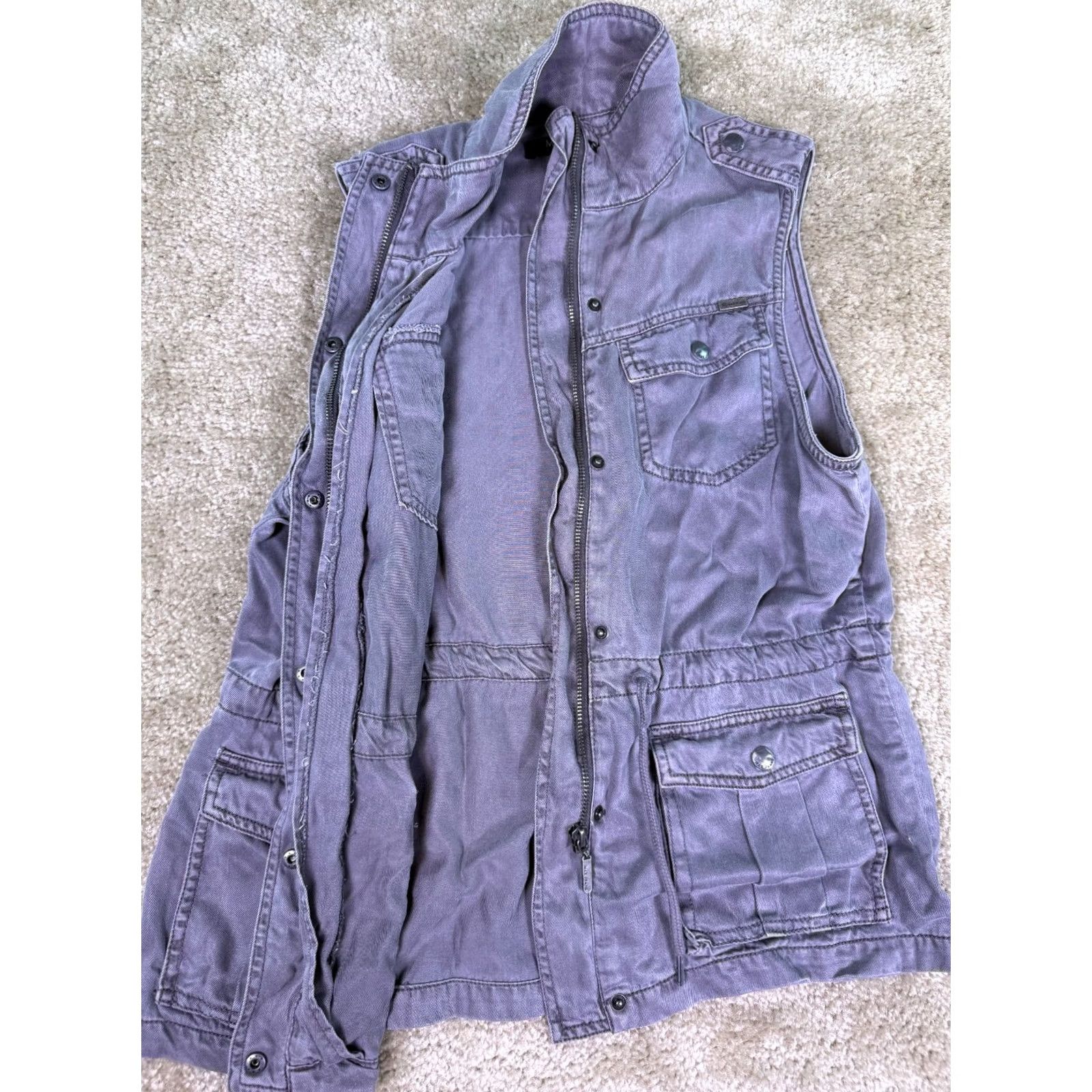 Vintage Max Jeans Womens Vest S Grey Army Zipper Pockets Sleeveless Casual Size 28" / US 6 / IT 42 - 5 Thumbnail