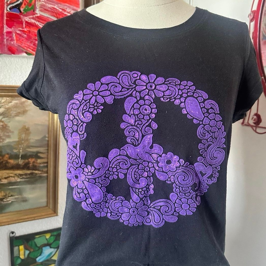 Other rag n stitch black purple peace sign graphic shirt Size L / US 10 / IT 46 - 2 Thumbnail