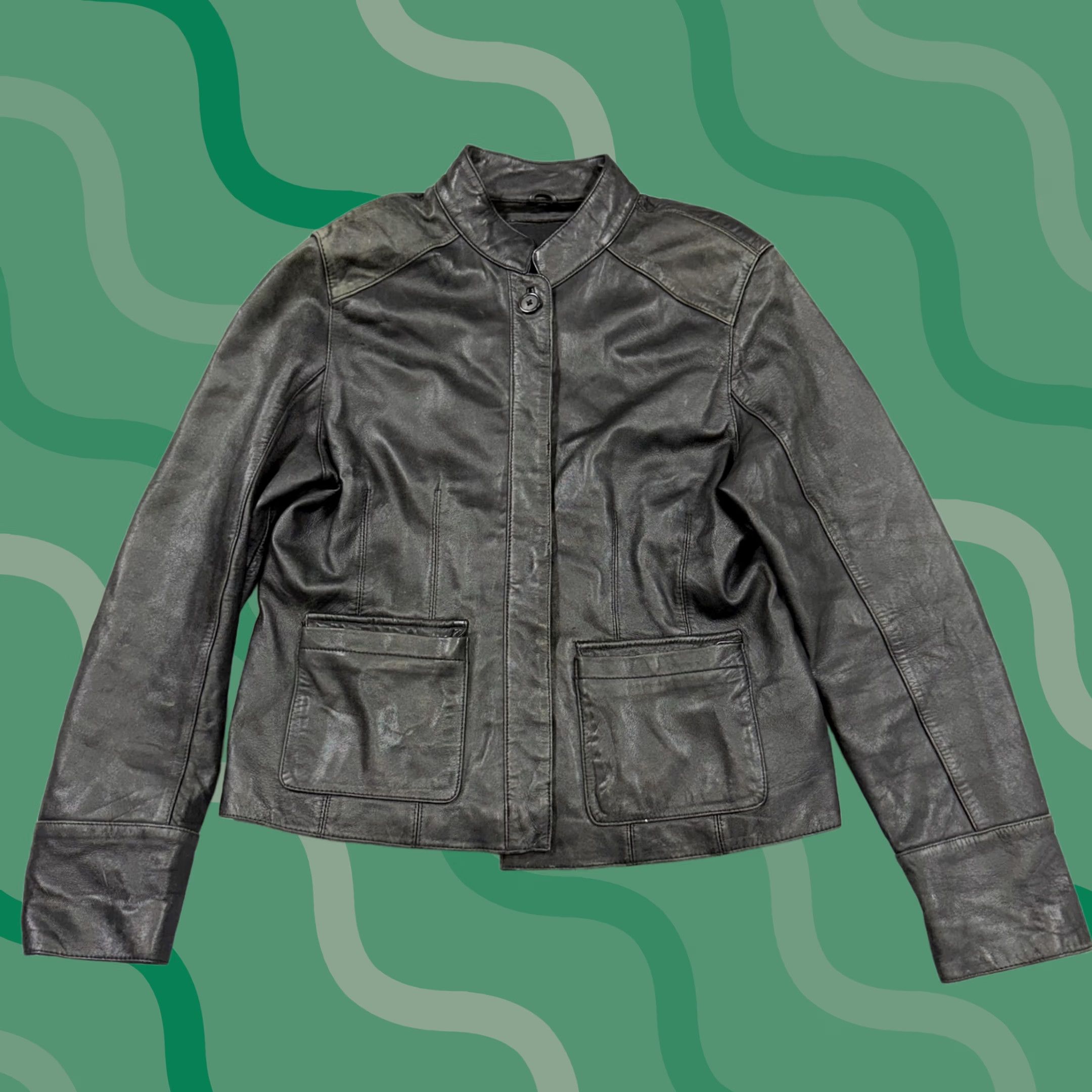 Mossimo Mossimo Jacket Womens Large Black Leather Button Front Collared Lined Short Size 36" / US 14 / IT 50 - 1 Thumbnail