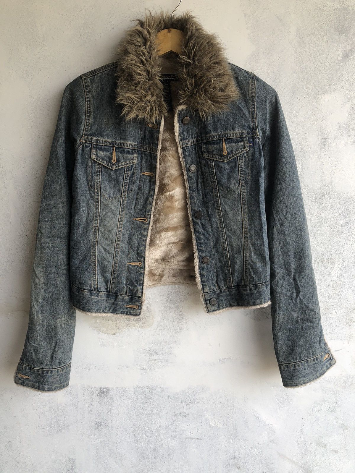 Abercrombie & Fitch Denim Fur Jacket Rock Punk Number Nine Style Size US XS / EU 42 / 0 - 1 Thumbnail