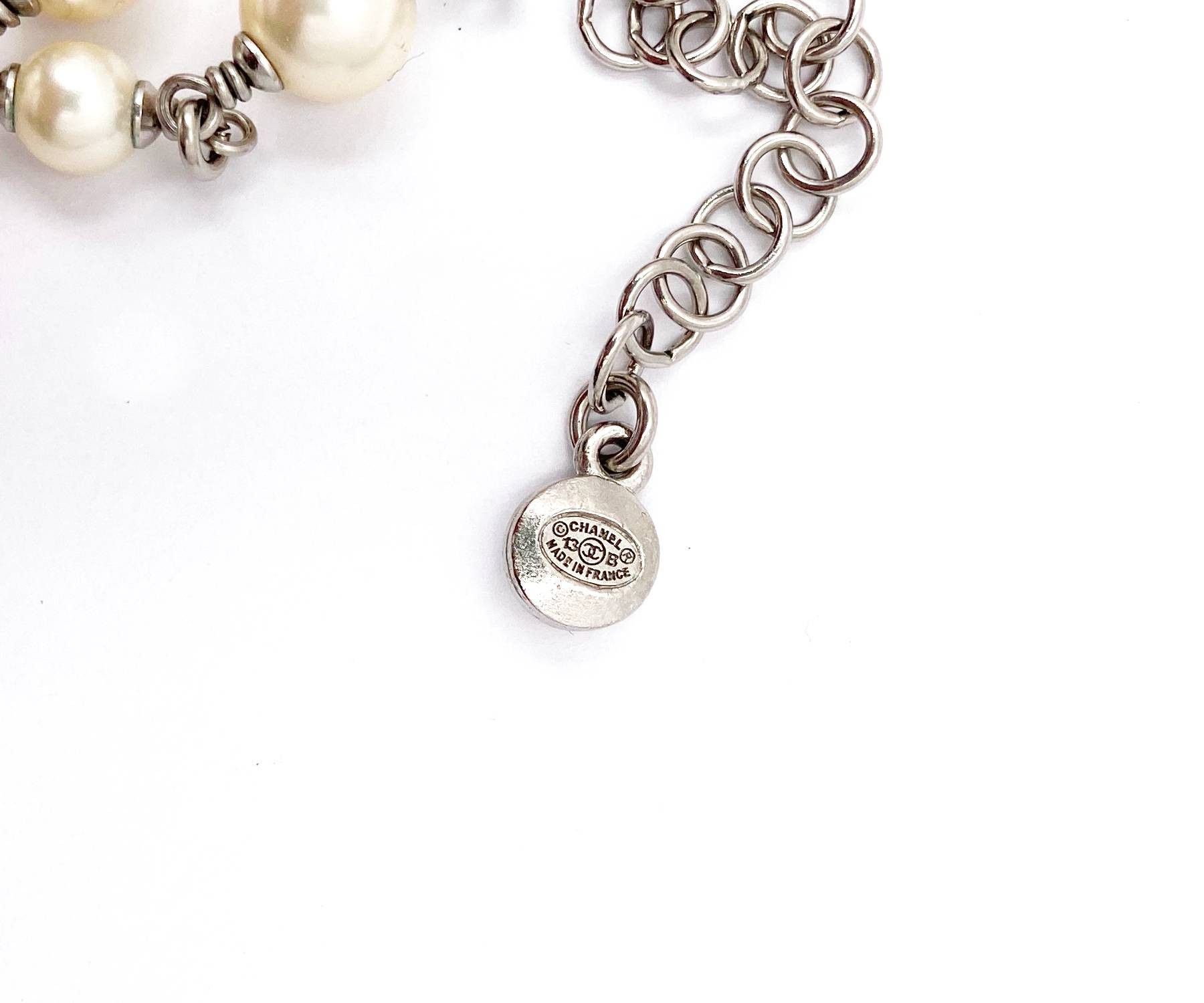 Chanel Chanel Silver CC Crystal Ribbon Bow Pearl Necklace Size ONE SIZE - 5 Thumbnail