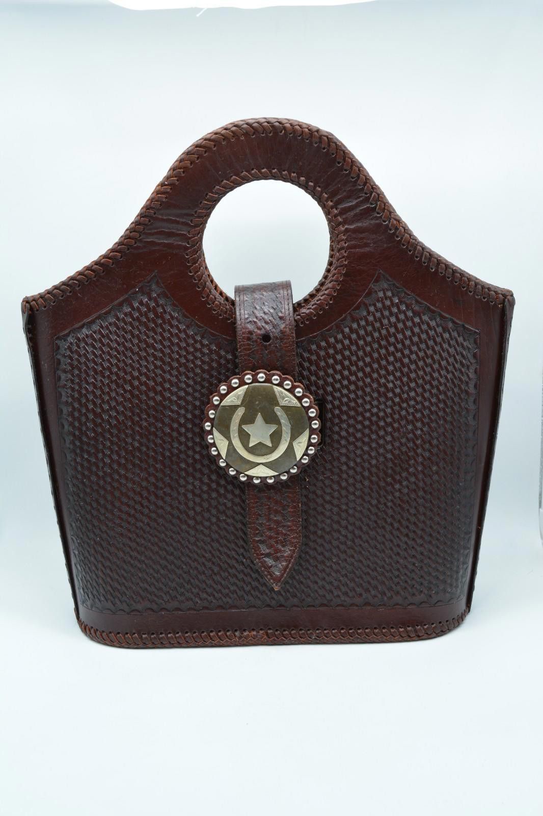 2120 Handcrafted Western Leather Tote Cowgirl Star Concho Handmade Satchel Size ONE SIZE - 2 Thumbnail