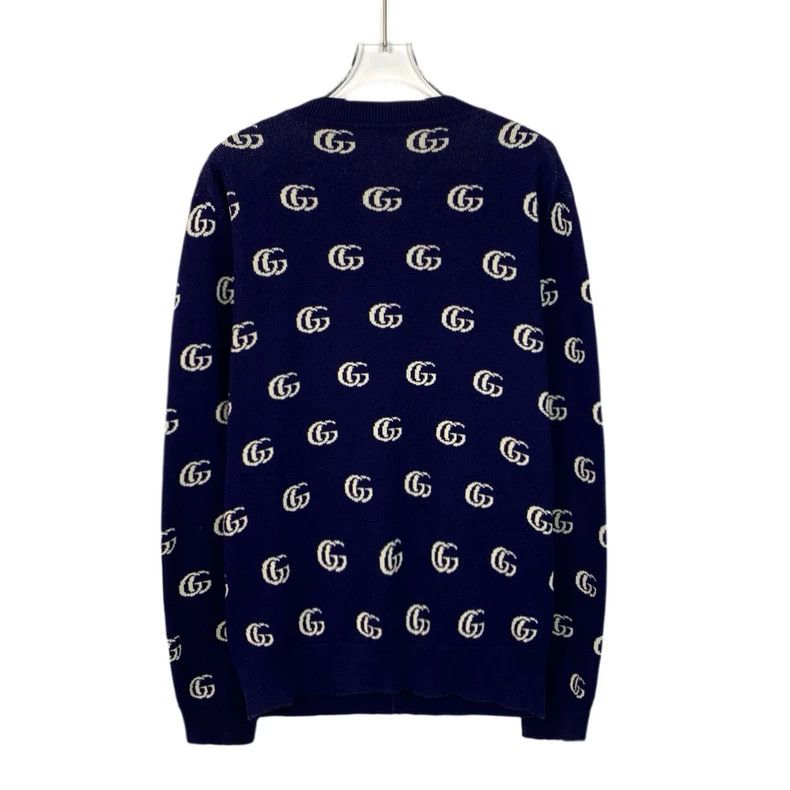 Gucci Gucci Dark blue GG jacquard full print V-neck cotton knitte Size US S / EU 44-46 / 1 - 2 Thumbnail