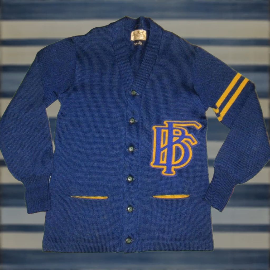 Vintage Vtg 60s FLORENCE KNITTING MILLS Wool Varsity Cardigan Sweater M/L Mens Blue Wool Varsity Letterman Cardigan Sweater Size US M / EU 48-50 / 2 - 1 Thumbnail