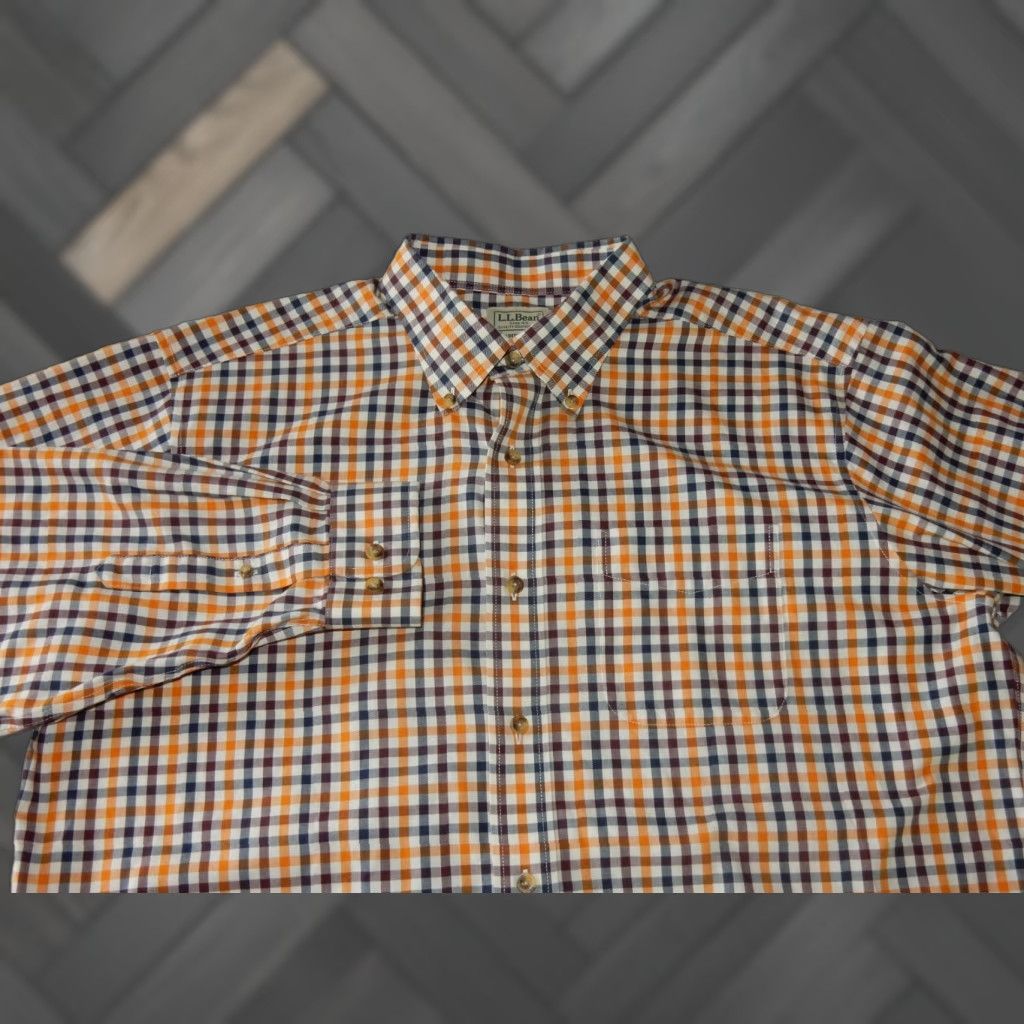 Vintage VINTAGE L.L. Bean Men's Plaid Cotton Button-Up Shirt Size Large Long Sleeve Orange-Brown-Blue Mens Size US L / EU 52-54 / 3 - 1 Thumbnail