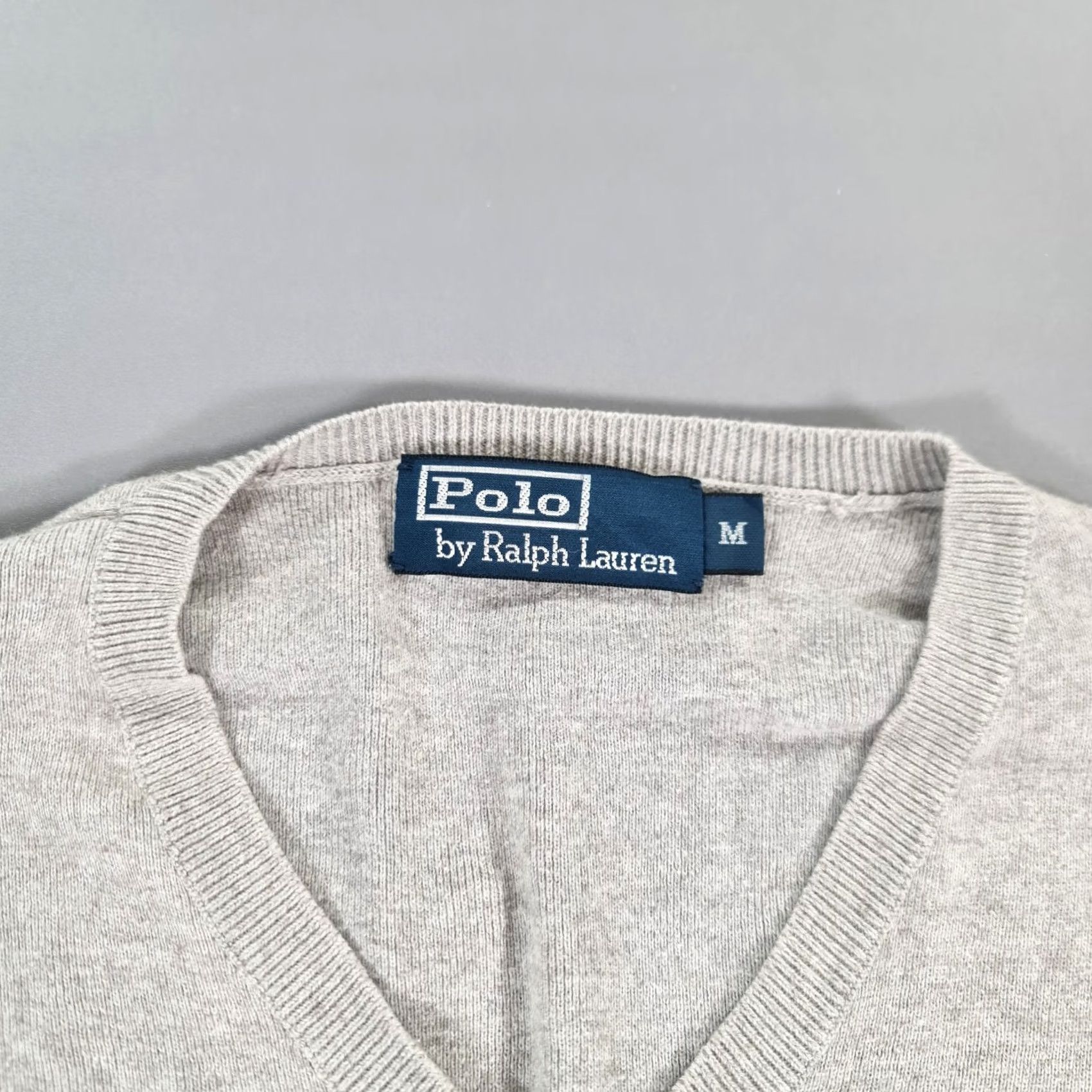 Polo Ralph Lauren VINTAGE Polo Ralph Lauren Mens Jumper Grey Medium 100% Cotton V Neck Knit Pullover Size US M / EU 48-50 / 2 - 3 Thumbnail