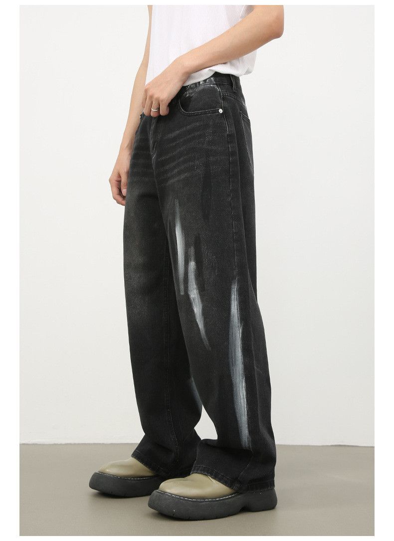 Japanese Brand × Jean Men's retro ink-splashed wide-leg distressed loose jeans Size US 32 / EU 48 - 5 Thumbnail