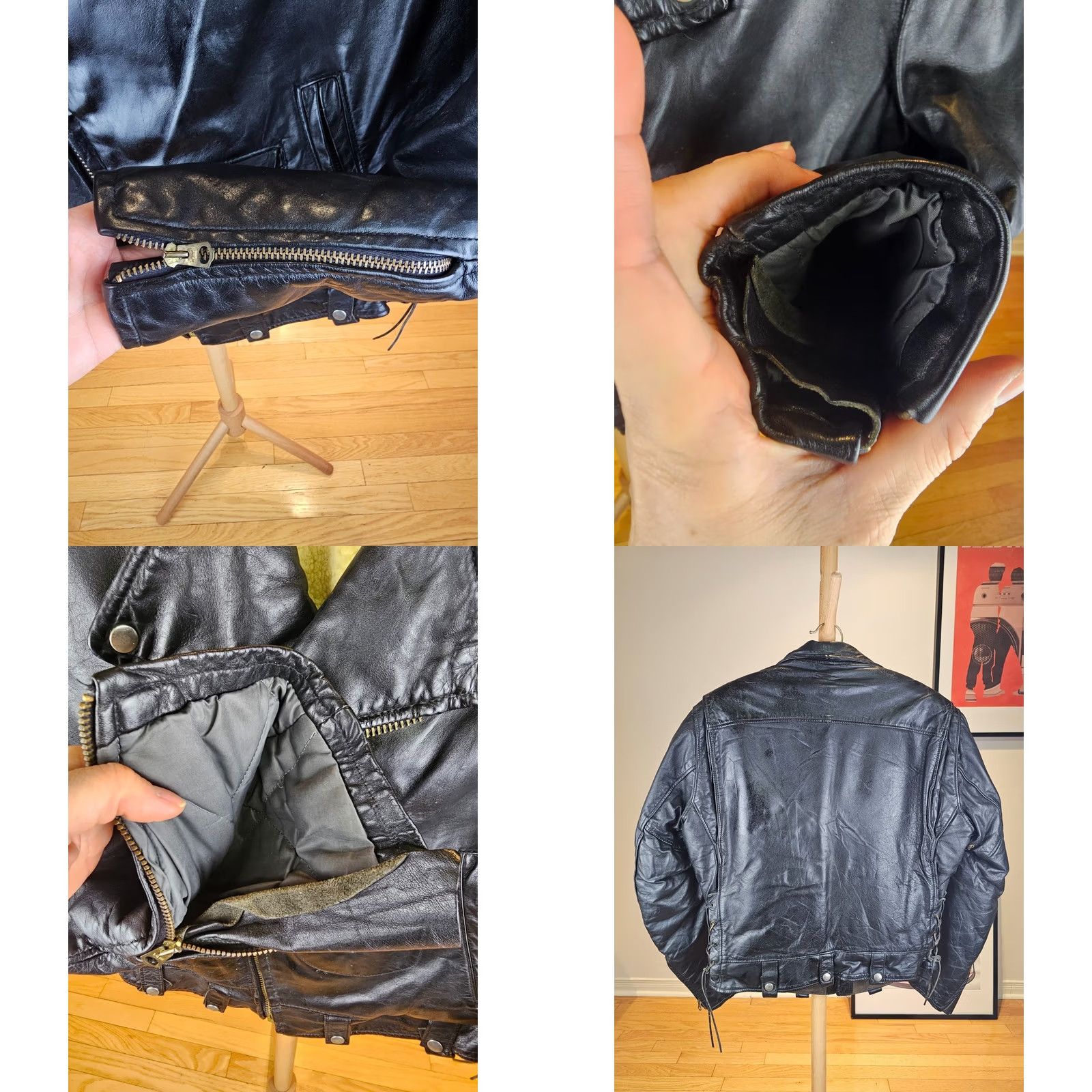 Golden Bear VINTAGE GOLDEN BEAR SHERPA SHEEPSKIN LINING MOTORCYCLE LEATHER JACKET SZ 40 BLACK Mens Jacket 60's Cross Shoulder 19in Cross Chest 23in Size US XXS / EU 40 - 8 Thumbnail