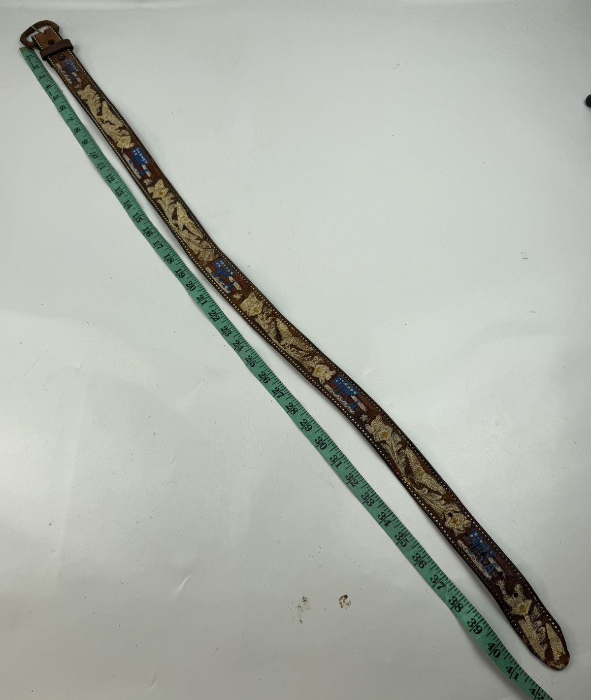 Japanese Brand vintage style distressed painted leather belt tc51 Size 38 - 6 Thumbnail