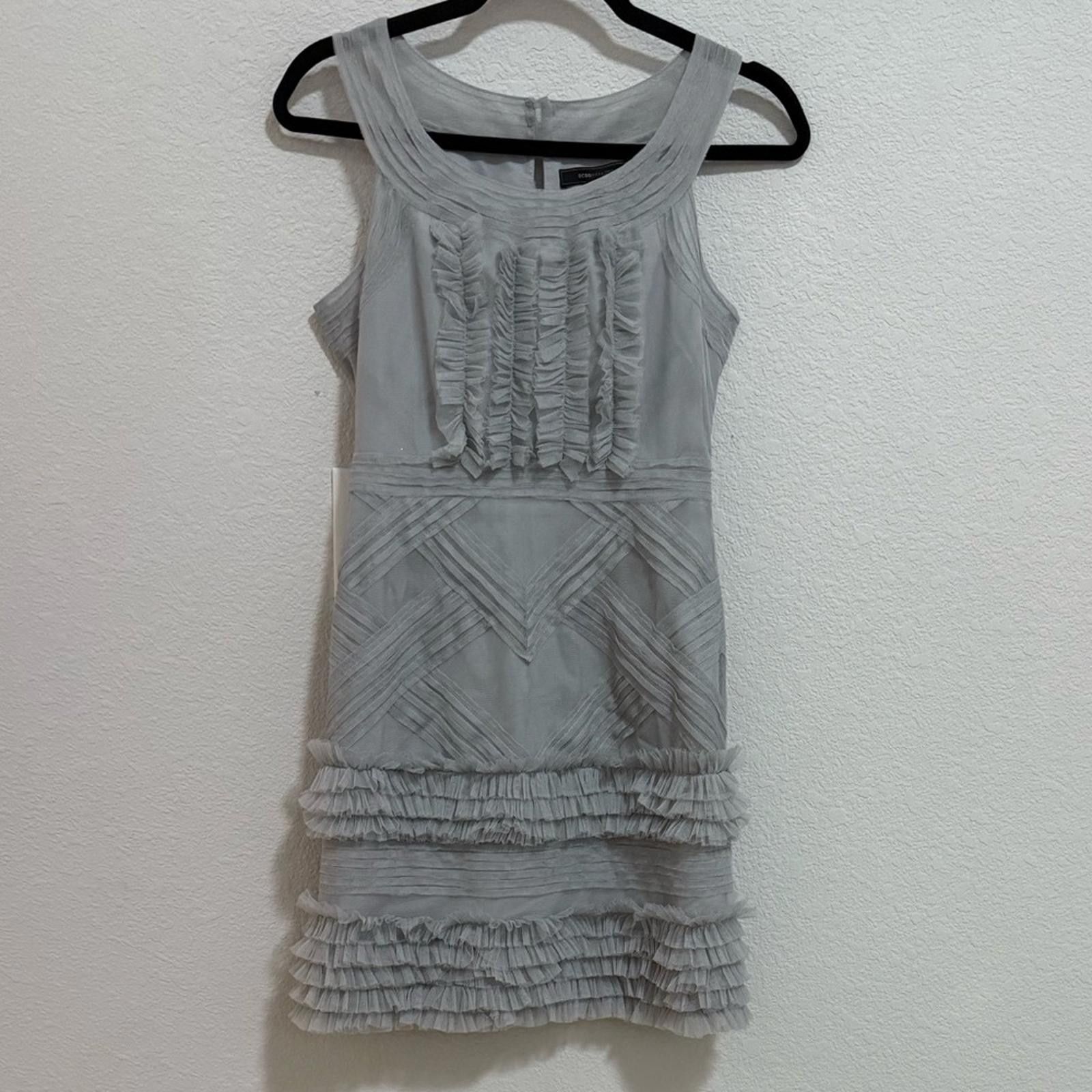 Bcbgmaxazria BCBGMaxAzria Annie Pearl Gray Lace Tulle Ruffle Mini Dress 0 Size XS / US 0-2 / IT 36-38 - 4 Thumbnail