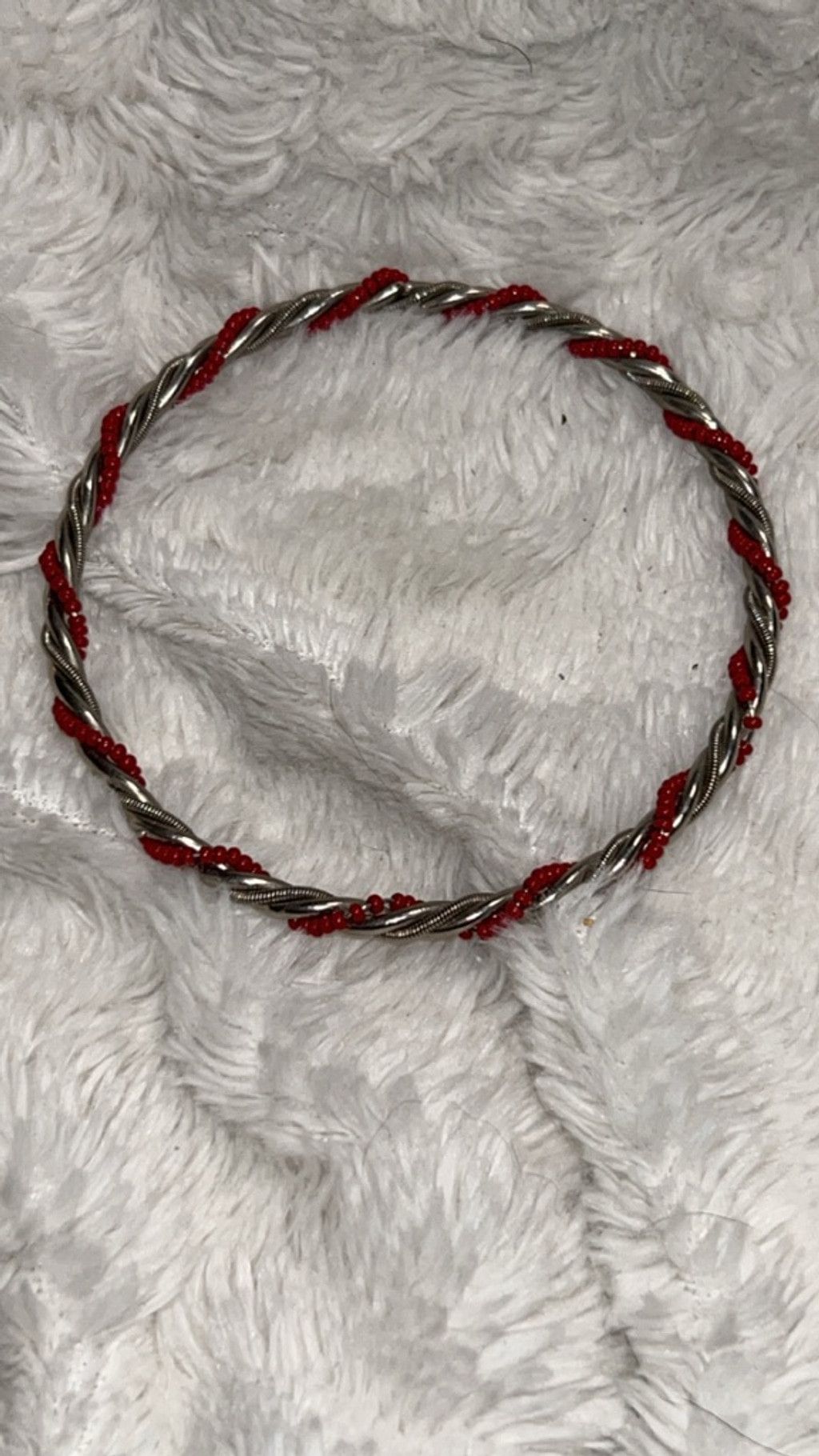 The Unbranded Brand Women's Unbranded Twisted Silver & Red Beaded Bracelet One S Size ONE SIZE - 1 Thumbnail