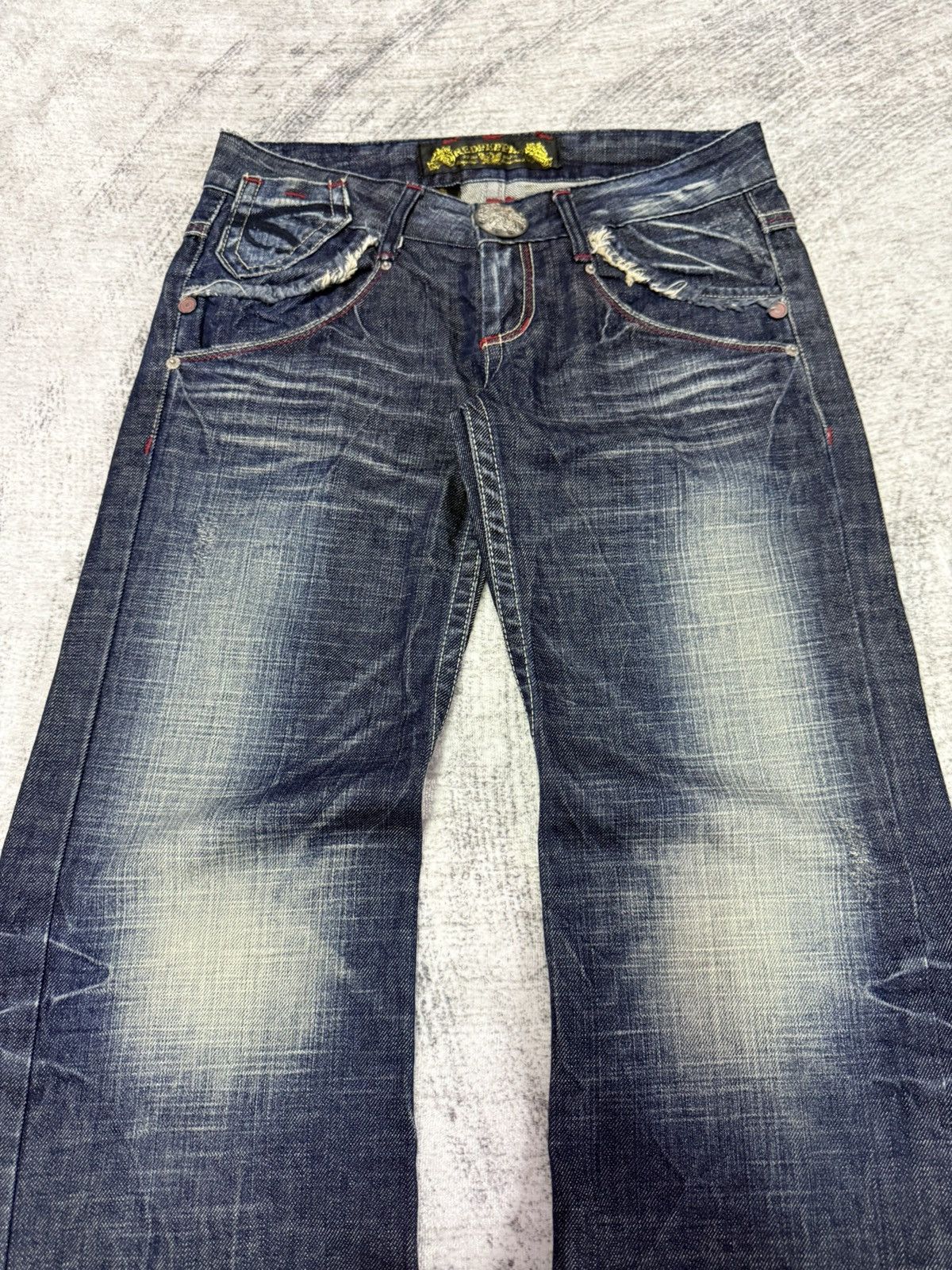 Japanese Brand × Tete Homme × semanticdesign Red Pepper Japan Heavy Wash Low Rise Flared Jeans Size US 29 - 3 Thumbnail