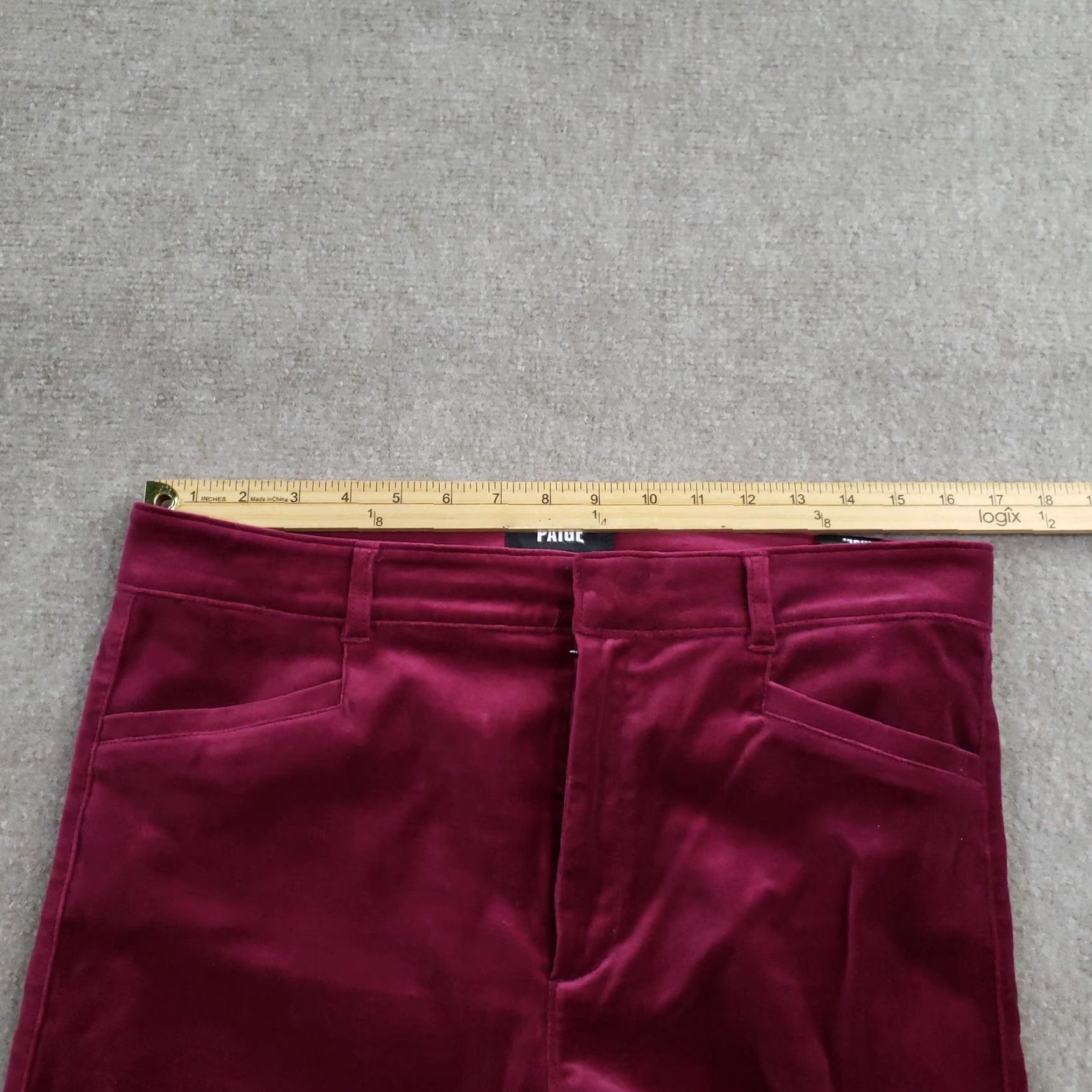 Paige Paige Pants Womens 31 Purple Velvet Wide Leg Dress Trouser 33x30 Inseam 30 Zip Pockets Stretch Cotton Spandex Velvet Fabric Wide-Leg Red Color Bag Size 24" / US 00 / IT 34 - 6 Thumbnail