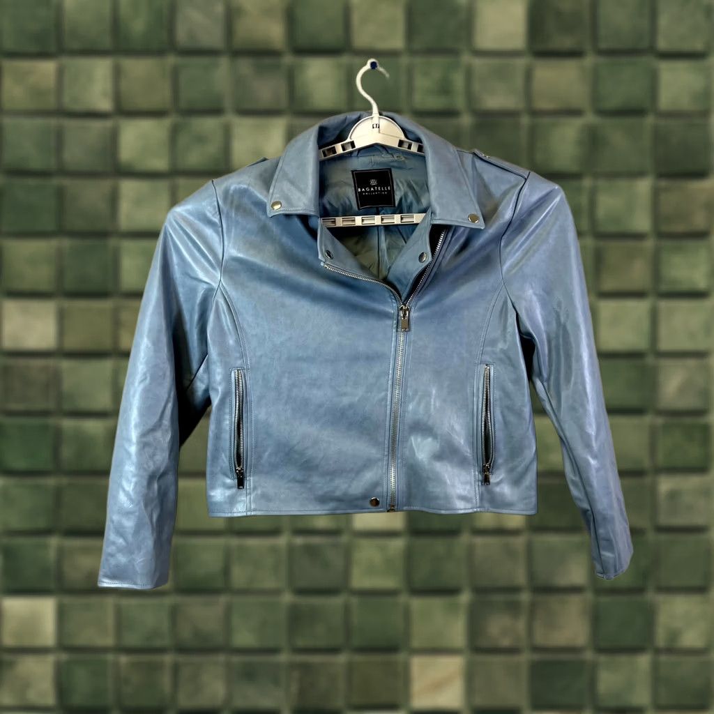 Vintage Bagatelle Biker Jacket Women's XL Blue Faux Leather Cropped Full Zip Jacket Size XL / US 12-14 / IT 48-50 - 1 Thumbnail