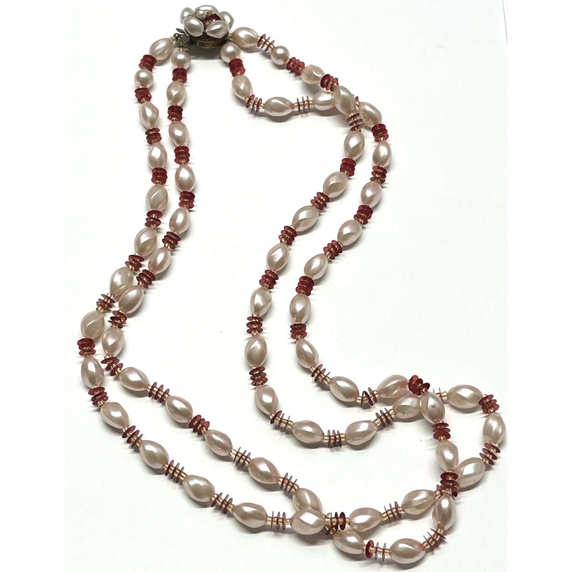 Vintage pink red beaded Japan necklace