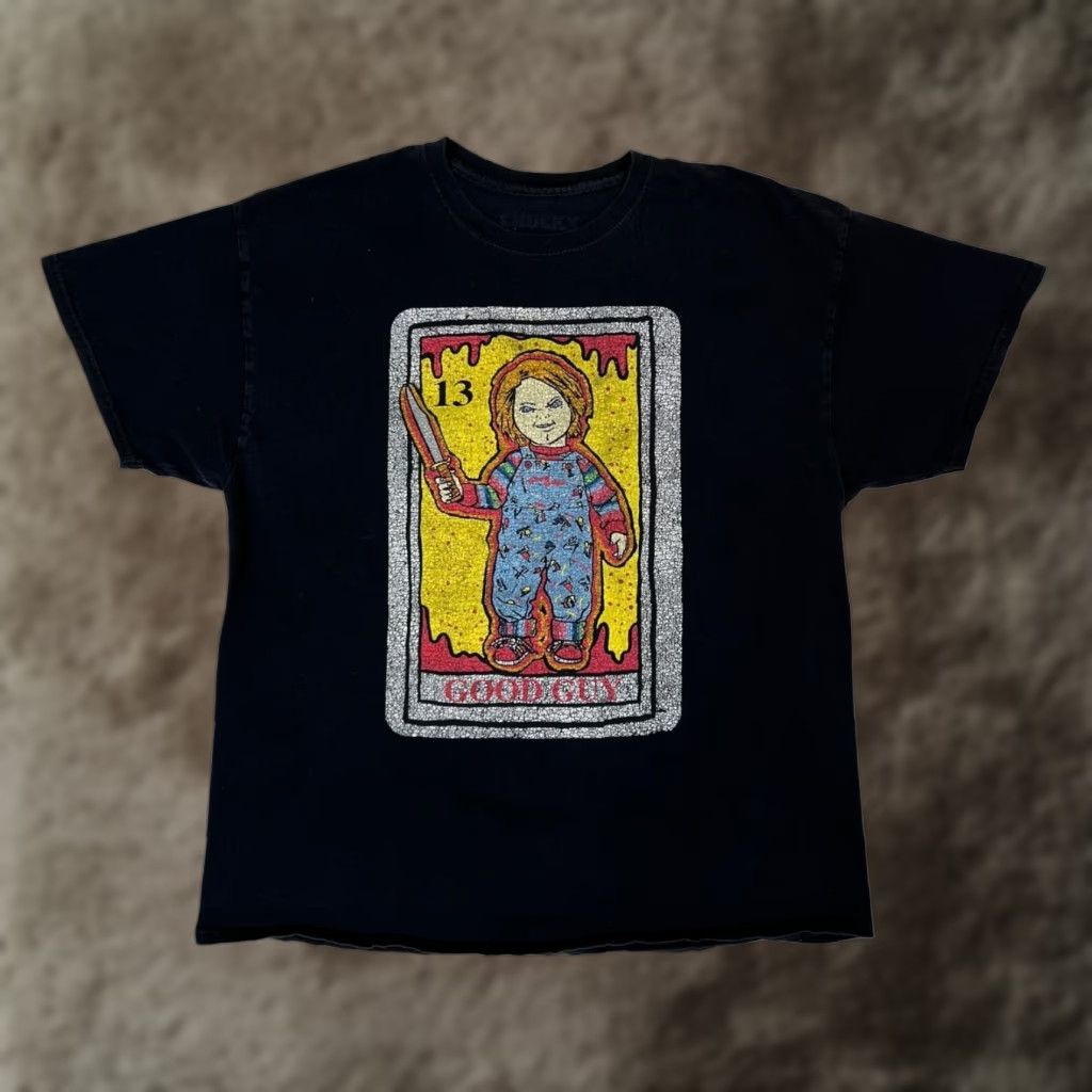 Etro Chucky T-Shirt Men’s L Black Child’s Play Good Guy Doll Horror Movie Retro Shirt Short Sleeve Crew Neck Graphic Print Mens L Black Retro Horror Movie Size US L / EU 52-54 / 3 - 1 Thumbnail