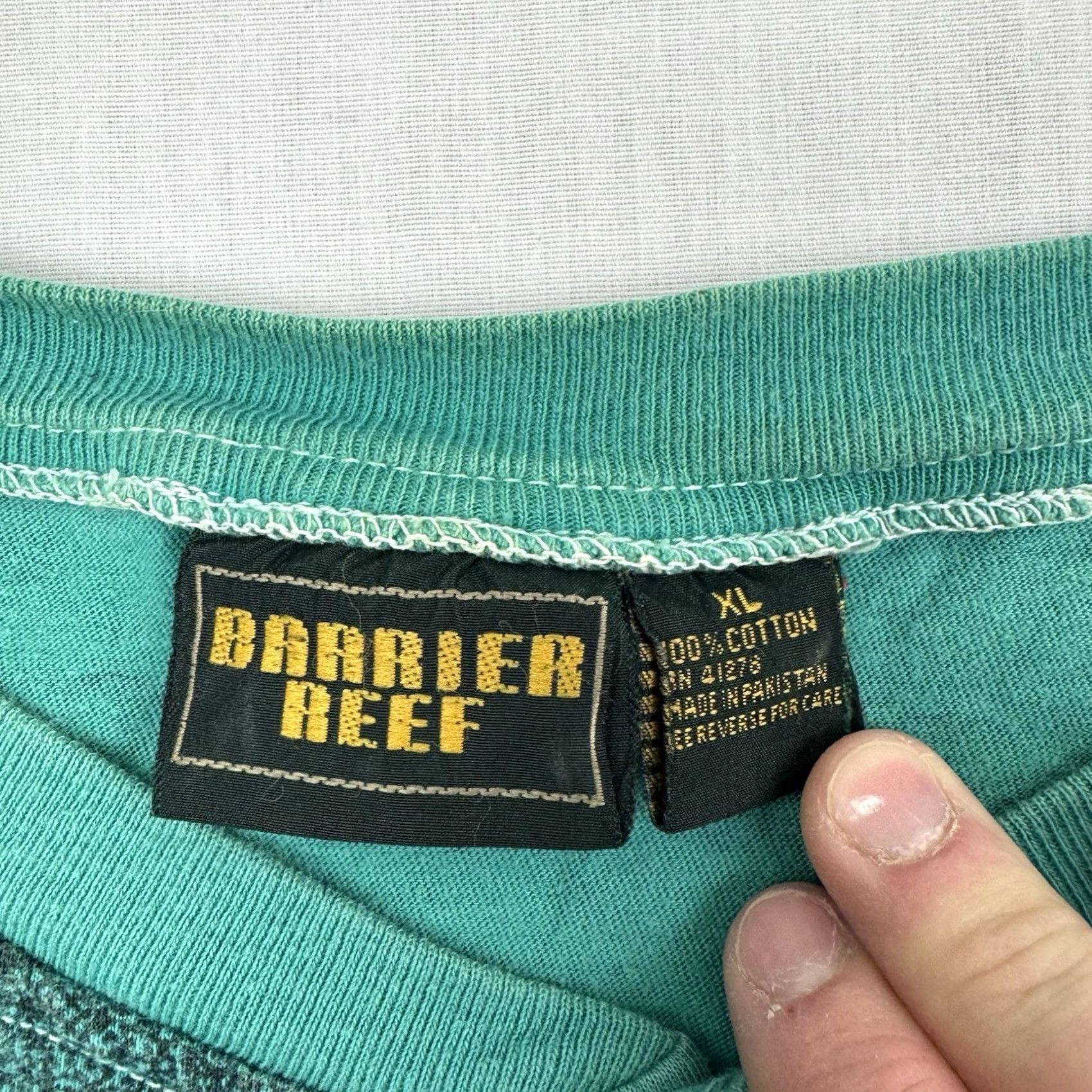 REEF VINTAGE Barrier Reef Henley Long Sleeve Shirt Striped Adult XL Green Hipster 1980s Mens SHIRT Size US XL / EU 56 / 4 - 4 Thumbnail
