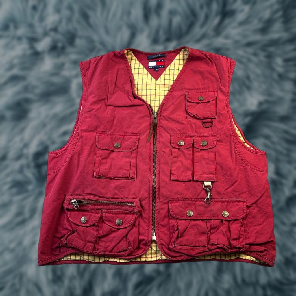 Tommy Hilfiger VINTAGE Tommy Hilfiger Vest Mens XL Red Utility Fishing Hunting Gorp Size US XL / EU 56 / 4 - 1 Thumbnail