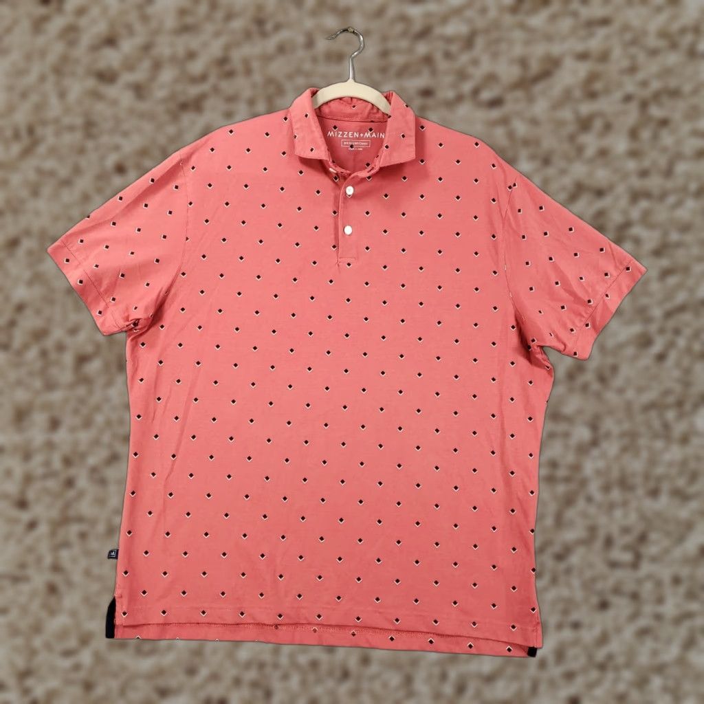 Mizzen+Main Mizzen+Main Polo Mens Medium Pink Black Squares Print Classic Tech Performance Size US M / EU 48-50 / 2 - 1 Thumbnail