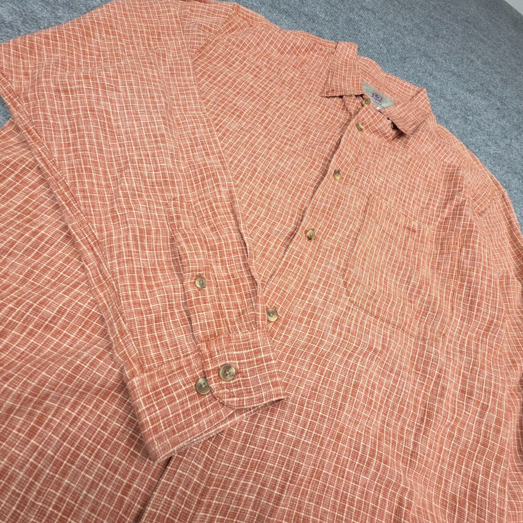 The Territory Ahead Territory Ahead Shirt Men's Large Orange White Woven Textured Cotton Button-Up Short Sleeve Plaid Casual Size US L / EU 52-54 / 3 - 2 Thumbnail