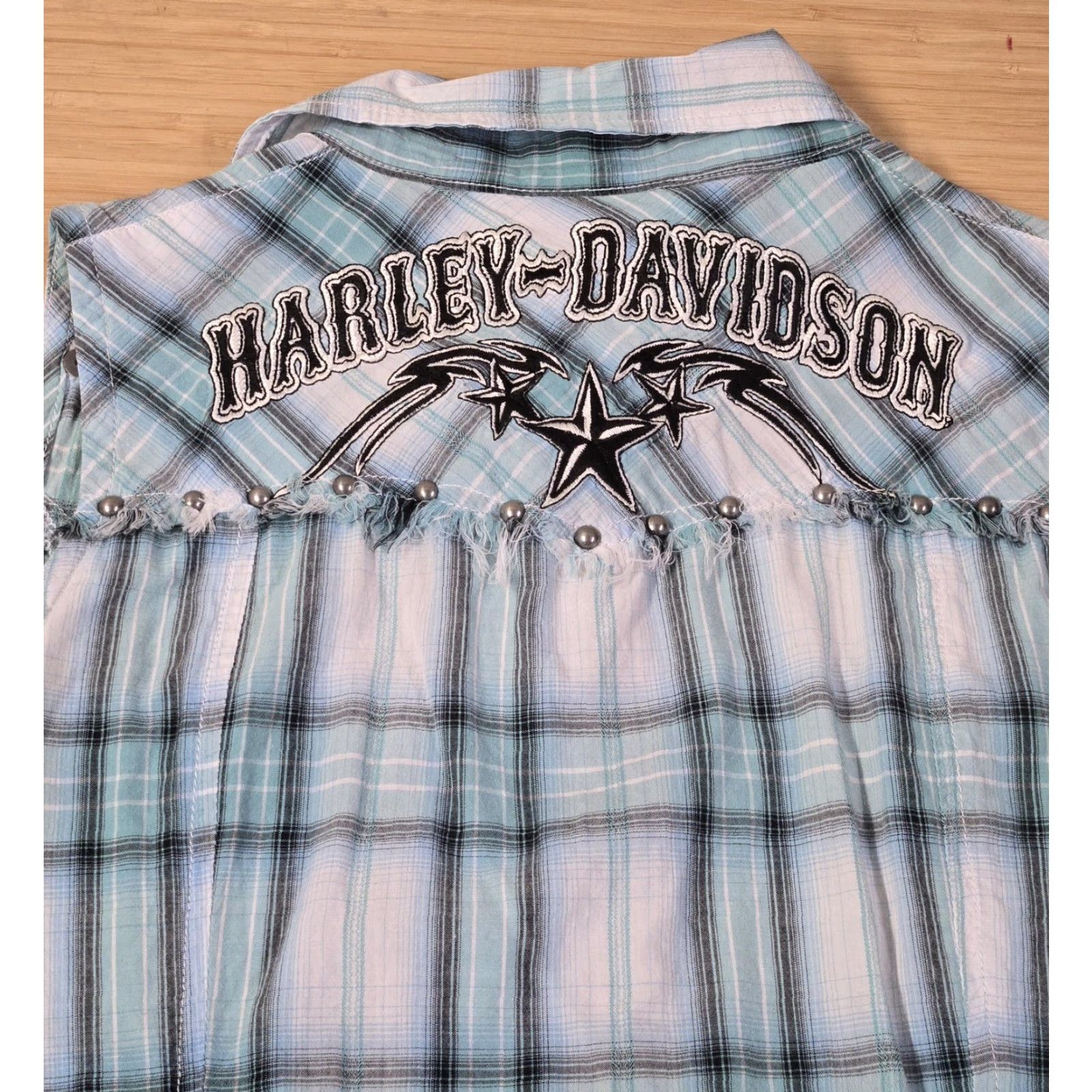 Harley Davidson Harley-Davidson Shirt Womens Medium Blue Plaid Sleeveless Western Studded Star Size M / US 6-8 / IT 42-44 - 5 Thumbnail