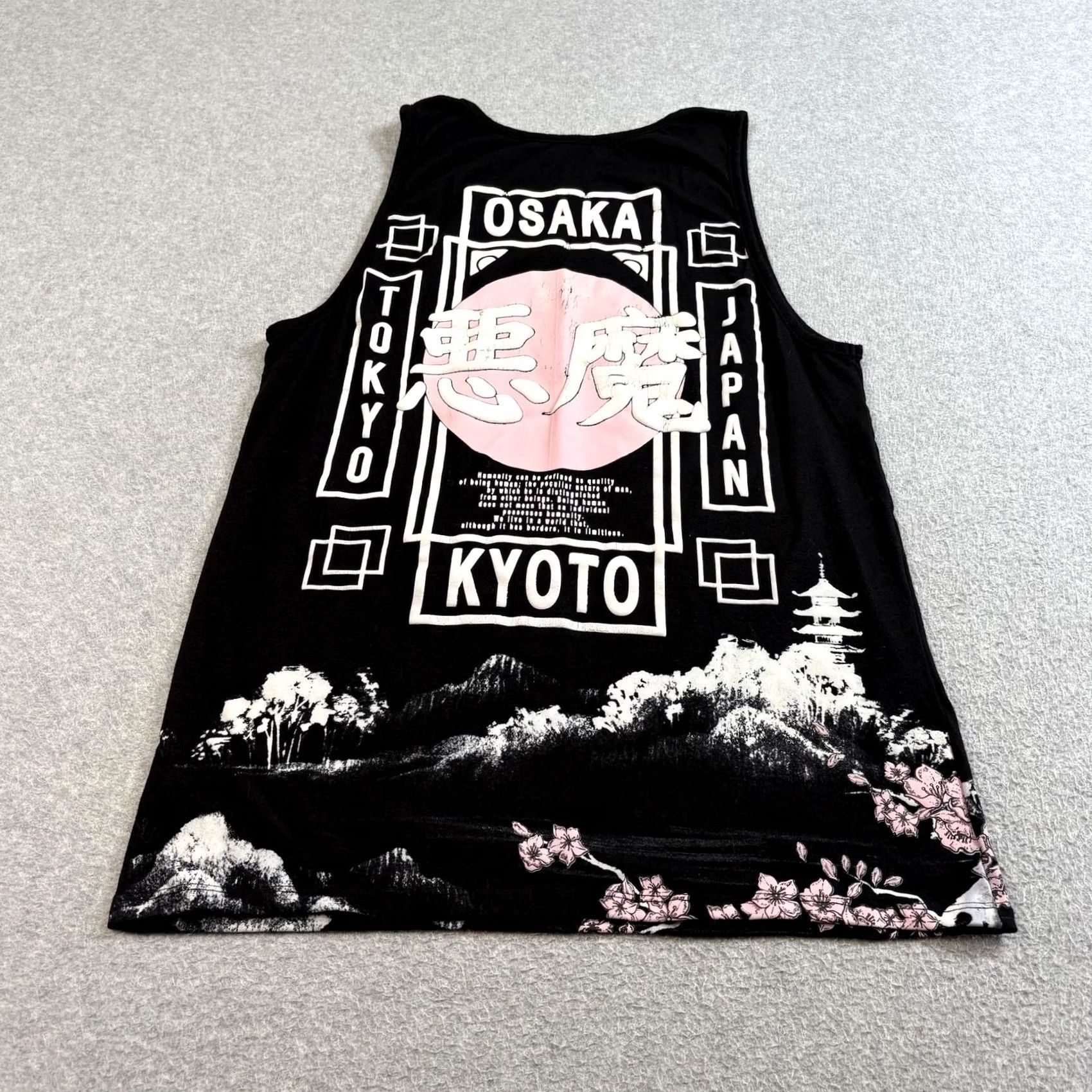 Vintage RGSTR Tank Top Shirt Mens Small Black Osaka Kyoto Tokyo Japan Cherry Blossom Graphic Print Sleeveless Crew Neck Size US S / EU 44-46 / 1 - 2 Thumbnail