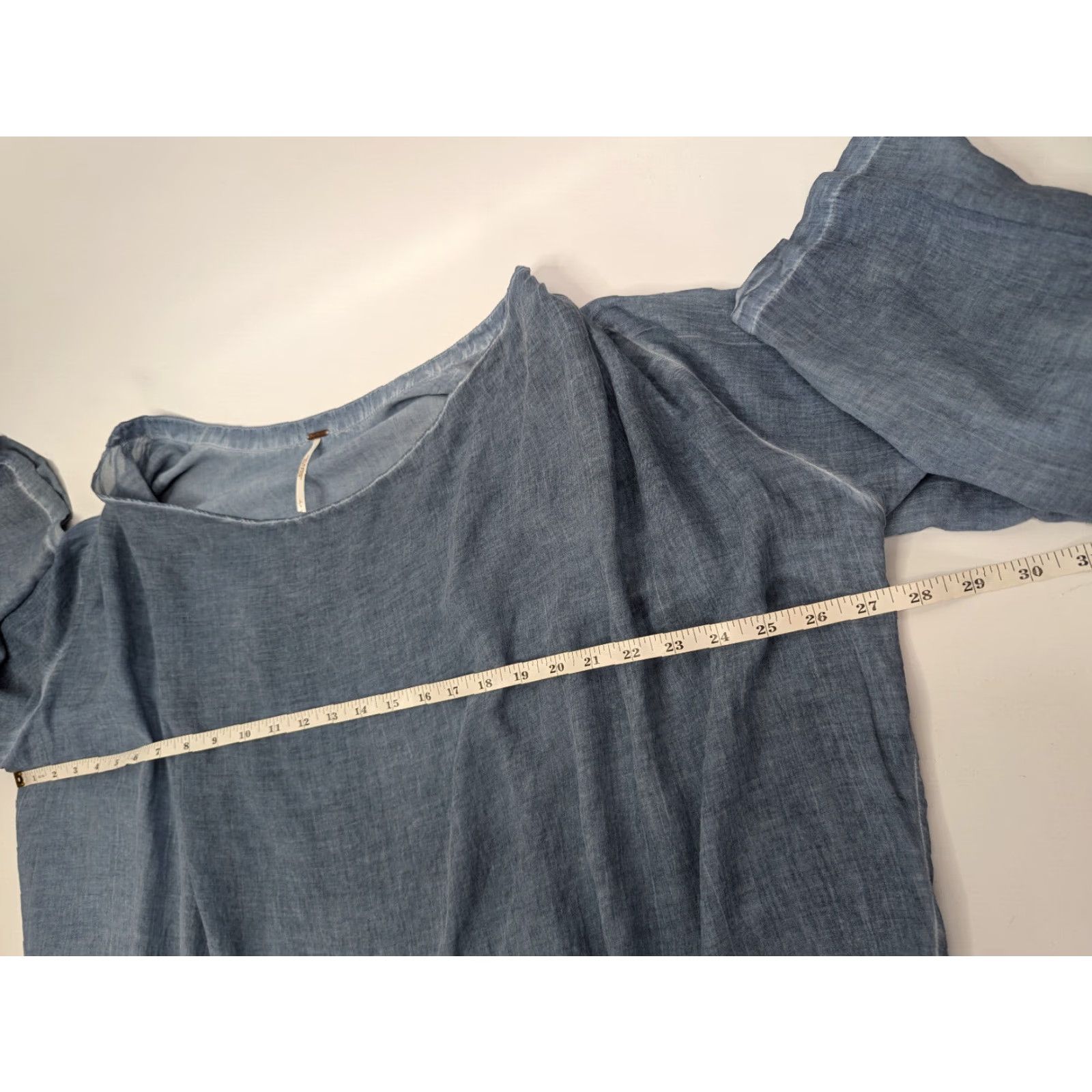 Free People Free People Blouse Pullover Long Sleeve Size L Blue Cotton Rayon Semi Sheer Washed Blue Womens Shirt Size L / US 10 / IT 46 - 6 Thumbnail