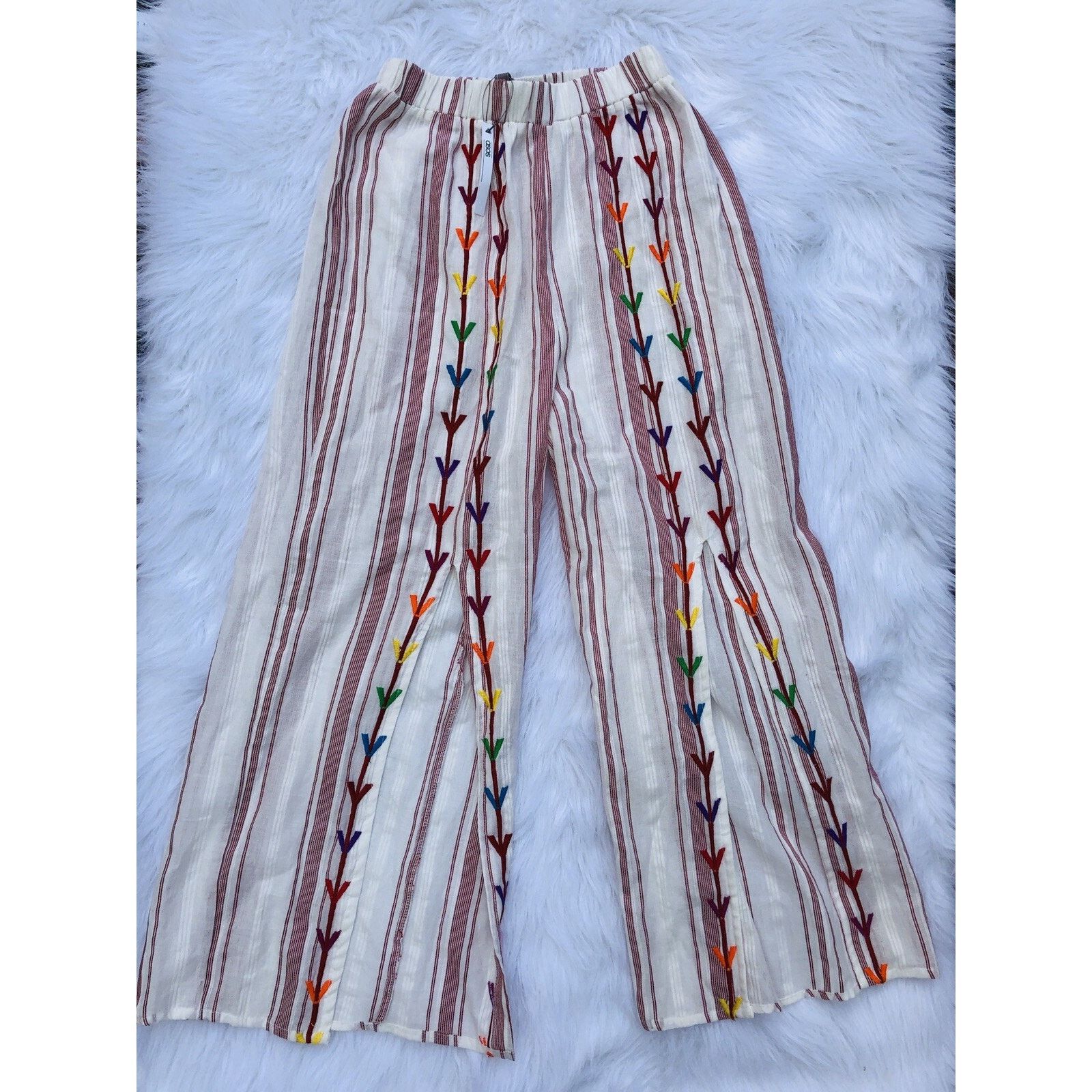Asos Asos Embroidered Split Front Beach Pants Size US 2 A000193 Size 26" / US 2 / IT 38 - 4 Thumbnail