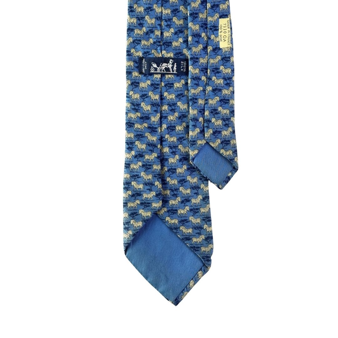 Hermes Tie Silk Zebra Pattern on Blue Vintage Size ONE SIZE - 2 Thumbnail