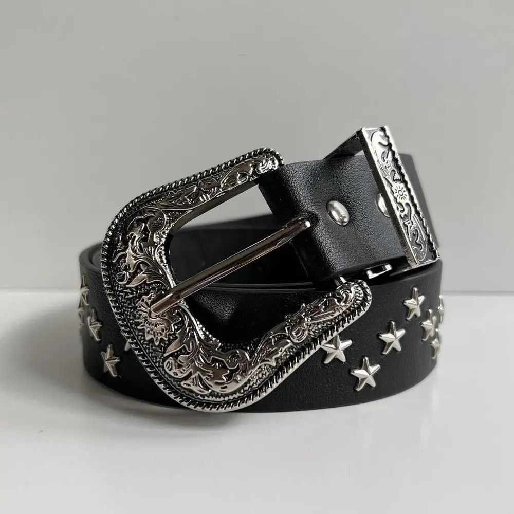 Cowboy Equipment vintage black american western cowboy boho star studded belt Size ONE SIZE - 3 Thumbnail