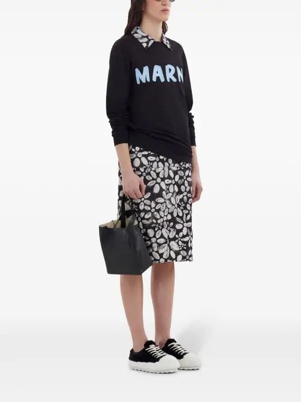 Marni o1w1db11125 Floral-Print Midi Shirt Dress in Black Size M / US 6-8 / IT 42-44 - 5 Thumbnail