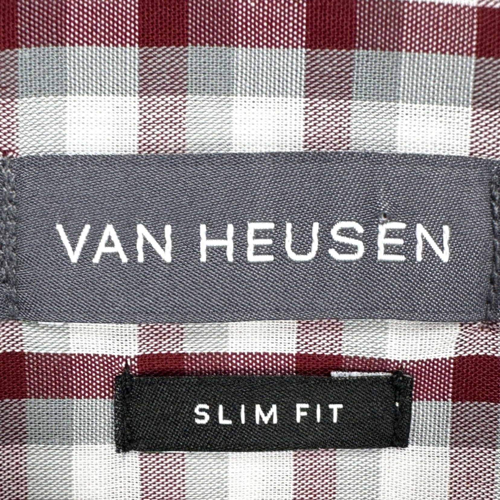 Van Heusen VINTAGE Van Heusen Shirt Dress Men 17-17.5 XL Red Gray Plaid Button-Down Pocket Slim NEW Size 46R - 4 Thumbnail