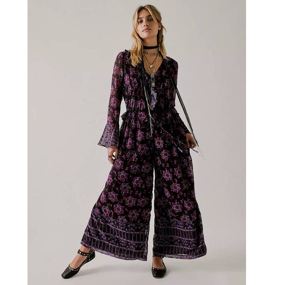 Free People New FP x Anna Sui Cassiel Abstract Floral Jumpsuit $298 Sz L Size 34" / US 12 / IT 48 - 1 Thumbnail