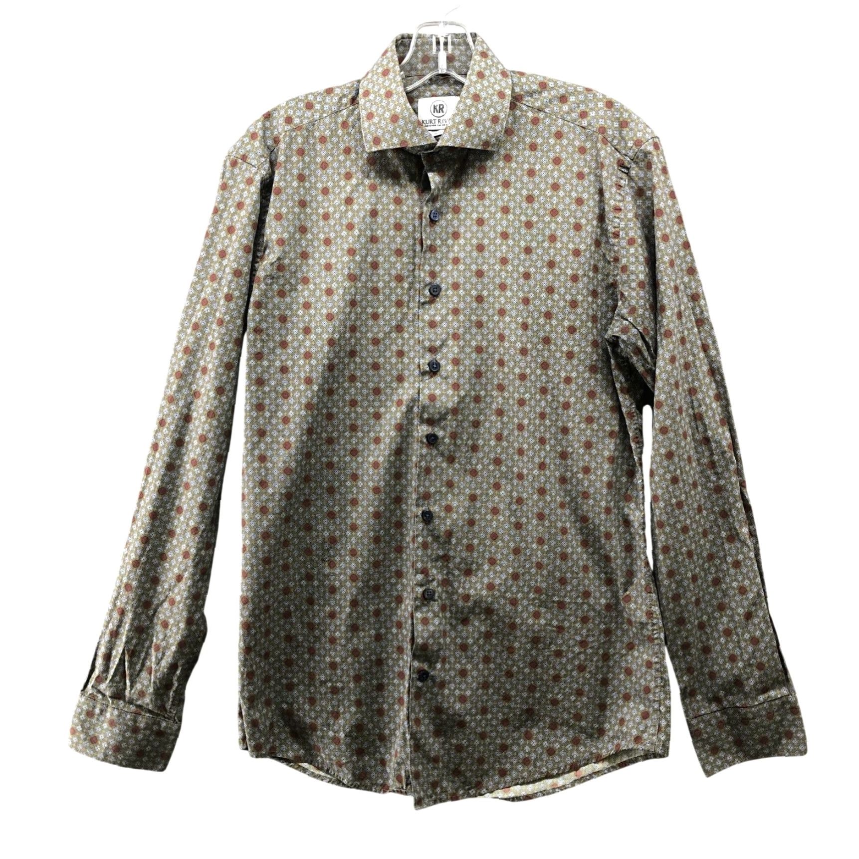 Olive Kurt River Long Sleeve Shirt Mens S Slim Fit Olive Green Burgundy Geo Print Shirt (Geometric) Button-Up Collared-Down Vintage? No — exclude. Size US S / EU 44-46 / 1 - 2 Thumbnail