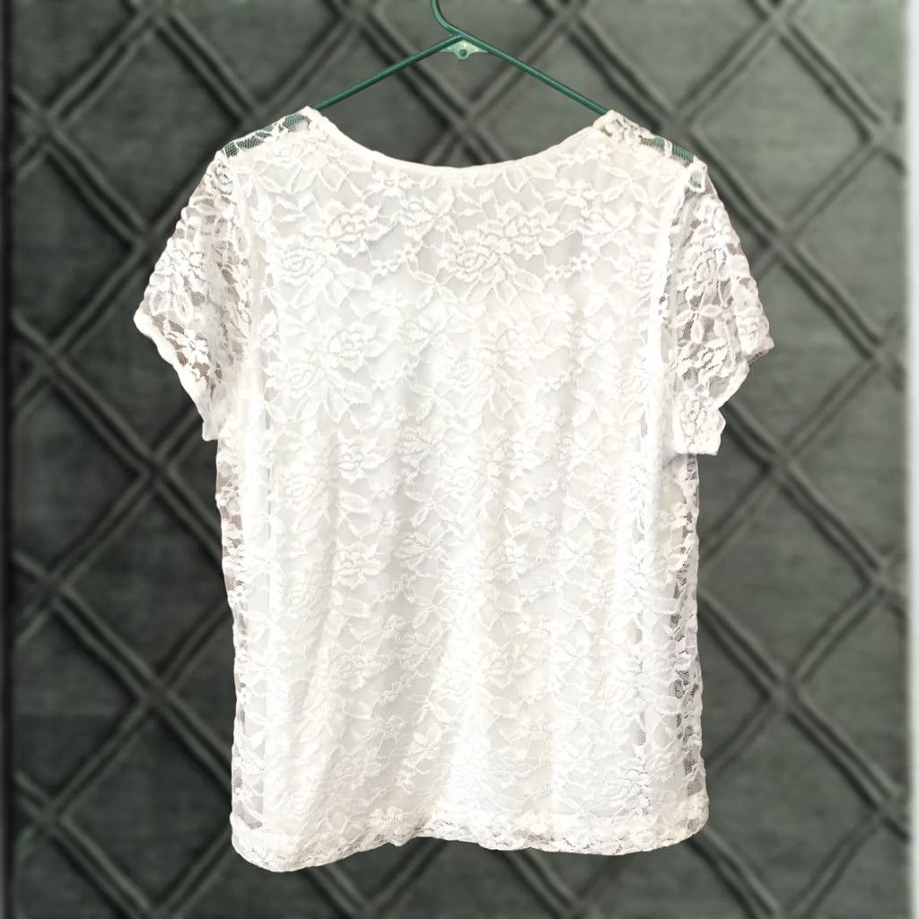 Vintage VINTAGE Notations White Lace Top S/S Lined Womens 1X Square Neck Pullover Blouse USA 1X Regular Size 21" pit to pit 25" length Size XL / US 12-14 / IT 48-50 - 1 Thumbnail