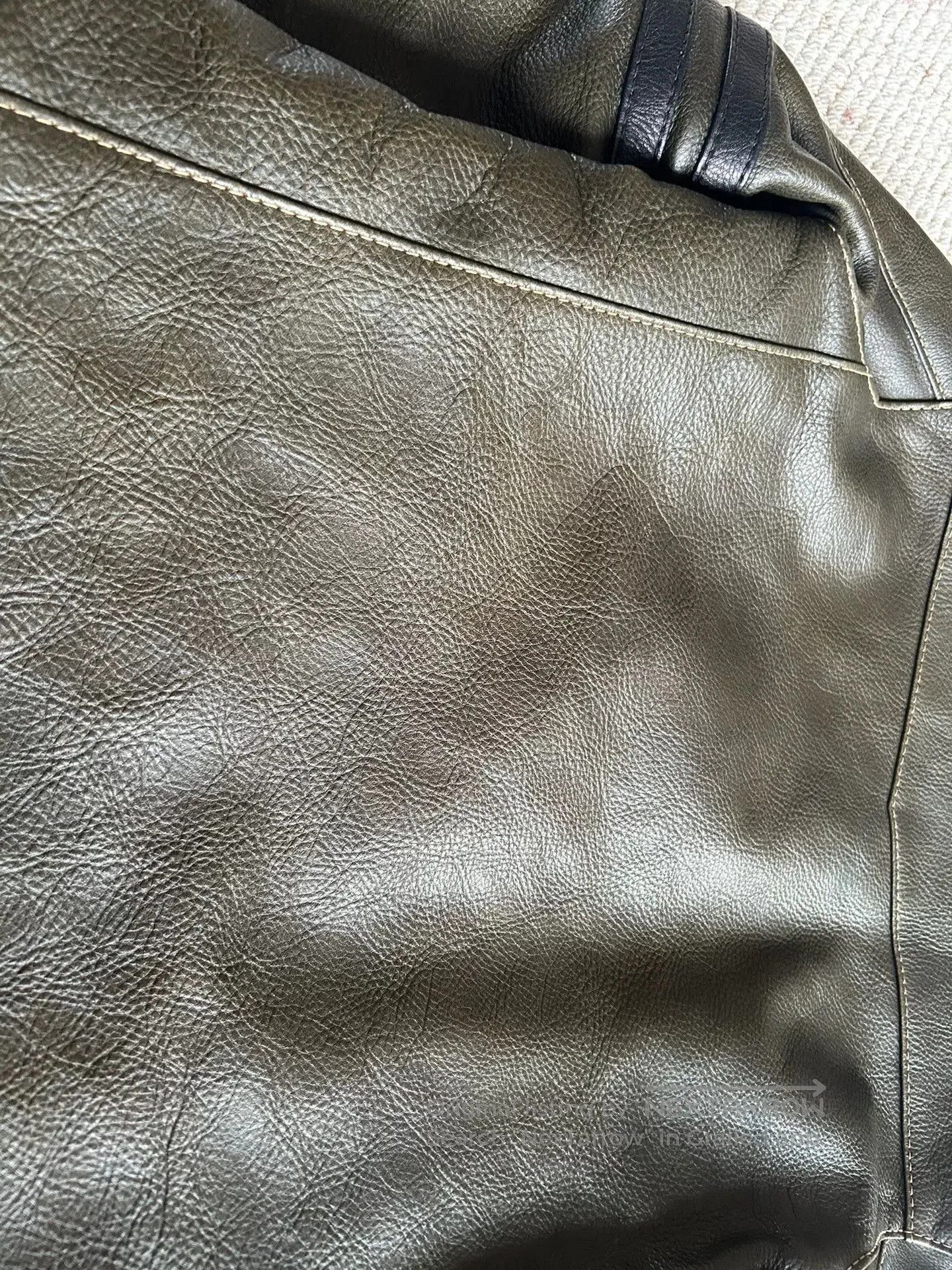 Japanese Brand olive green leather motorcycle jacket. Size US M / EU 48-50 / 2 - 5 Thumbnail