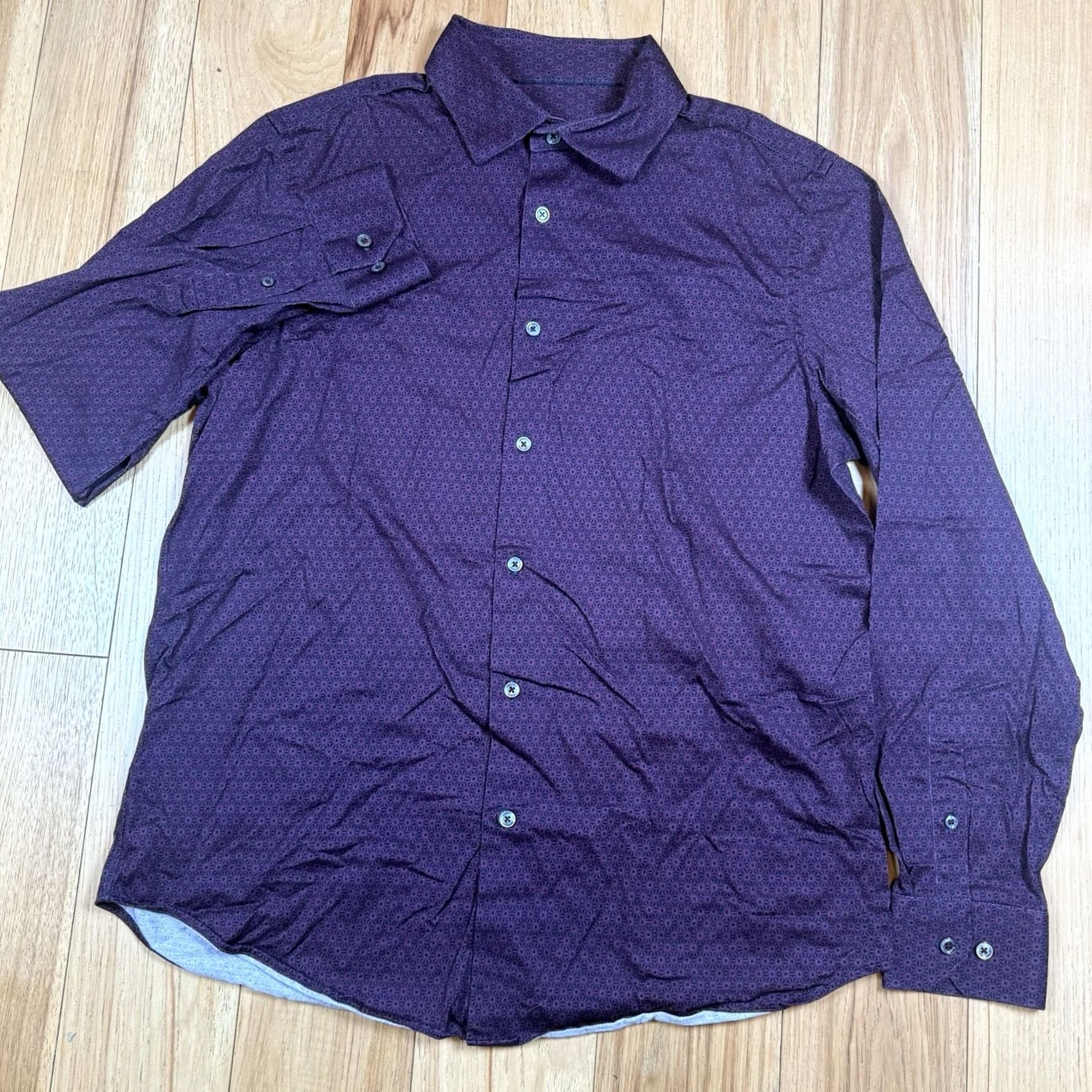 BUGATCHI BUGATCHI Button-Up Shirt Mens Large L 8 Way Stretch Geometric AOP Long Sleeve Multicolor Size 42R - 2 Thumbnail