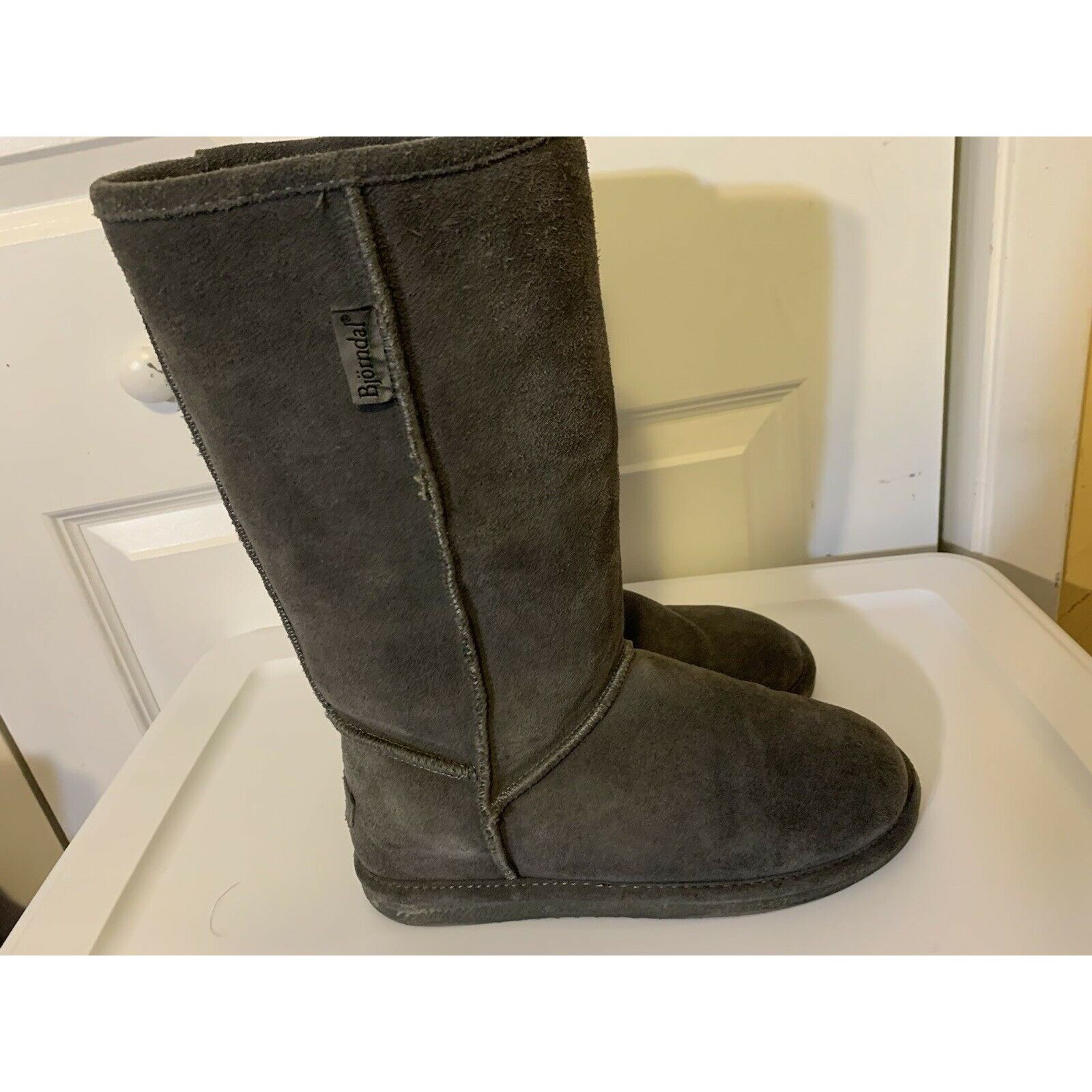 Other Bjorndal Zoe Mid Calf Boots Gray Leather Sheepskin Lined Pul Size US 8 / IT 38 - 8 Thumbnail