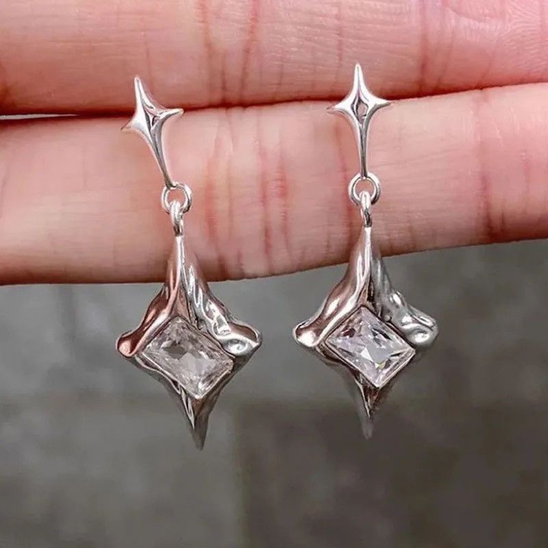 Vintage Zircon Star Crystal Drop Dangle Earring (1pairs） Size ONE SIZE - 1 Thumbnail