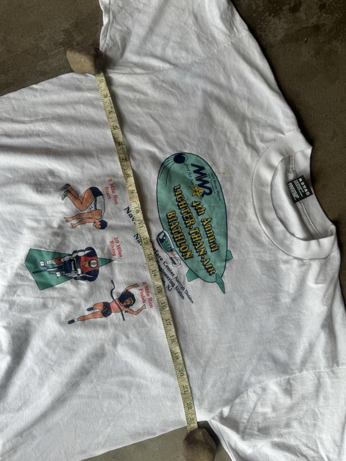 Fruit Of The Loom Vintage 90s Single stitch Navy Biathlon T-Shirt XL Back Hit Size US XL / EU 56 / 4 - 4 Thumbnail