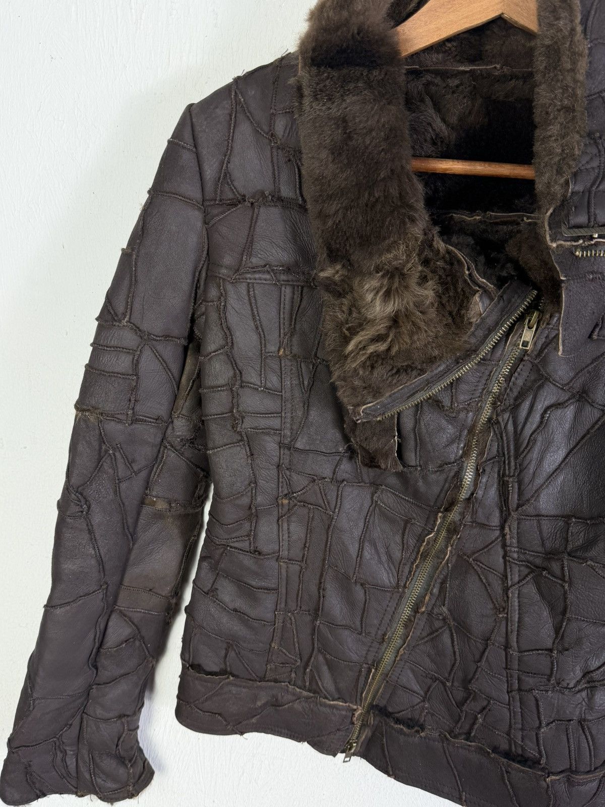 Le Grande Bleu (L.G.B.) Patchwork leather jacket asymmetrical zipper with fur trim Size XS / US 0-2 / IT 36-38 - 6 Thumbnail
