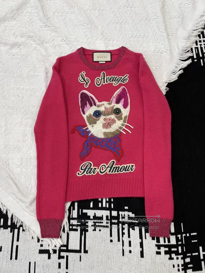 Gucci Gucci Pink kitten letter sweater knitwear Size XS / US 0-2 / IT 36-38 - 1 Thumbnail