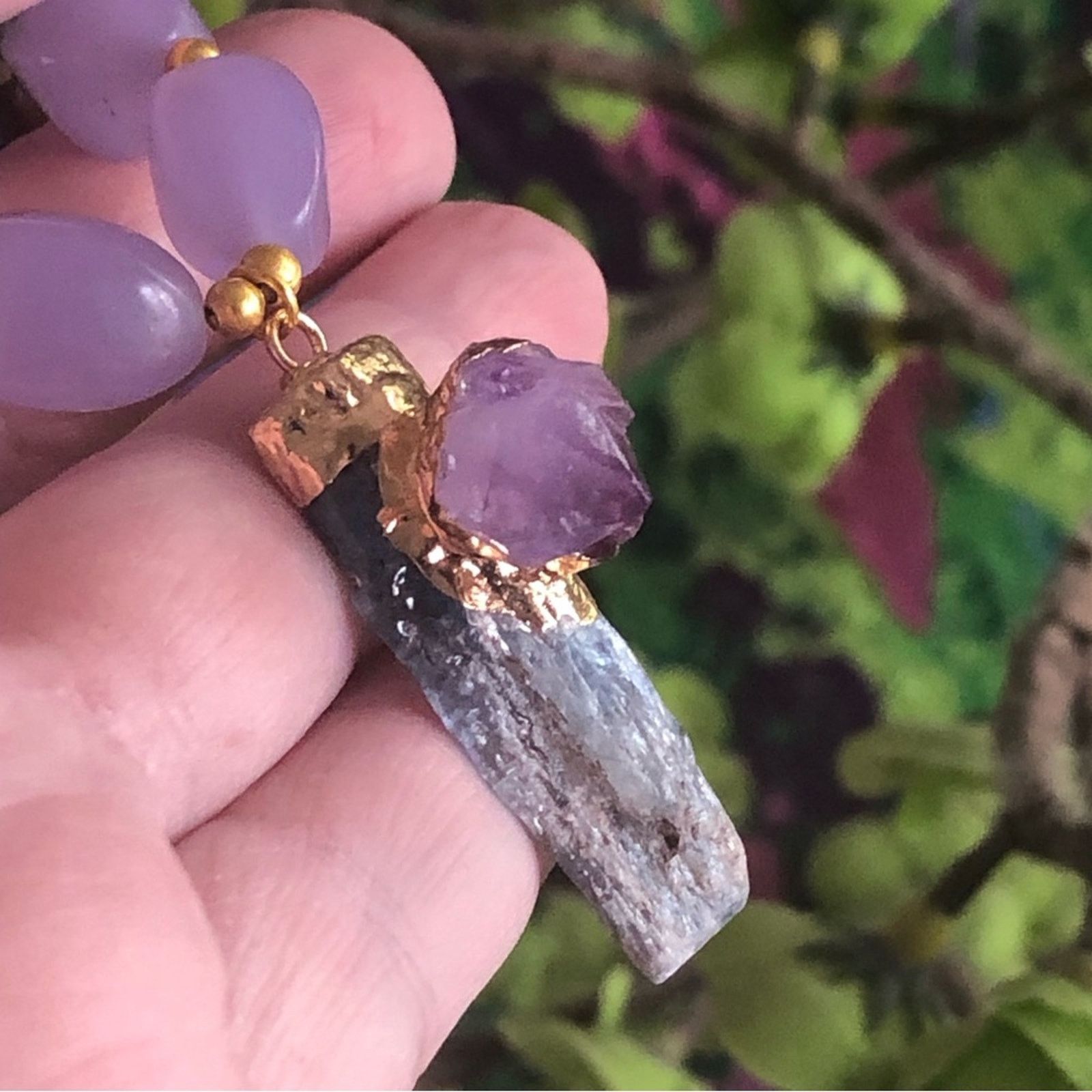 Handmade Handcrafted repurpose kyanite and amethyst Pearl necklace Size ONE SIZE - 11 Thumbnail