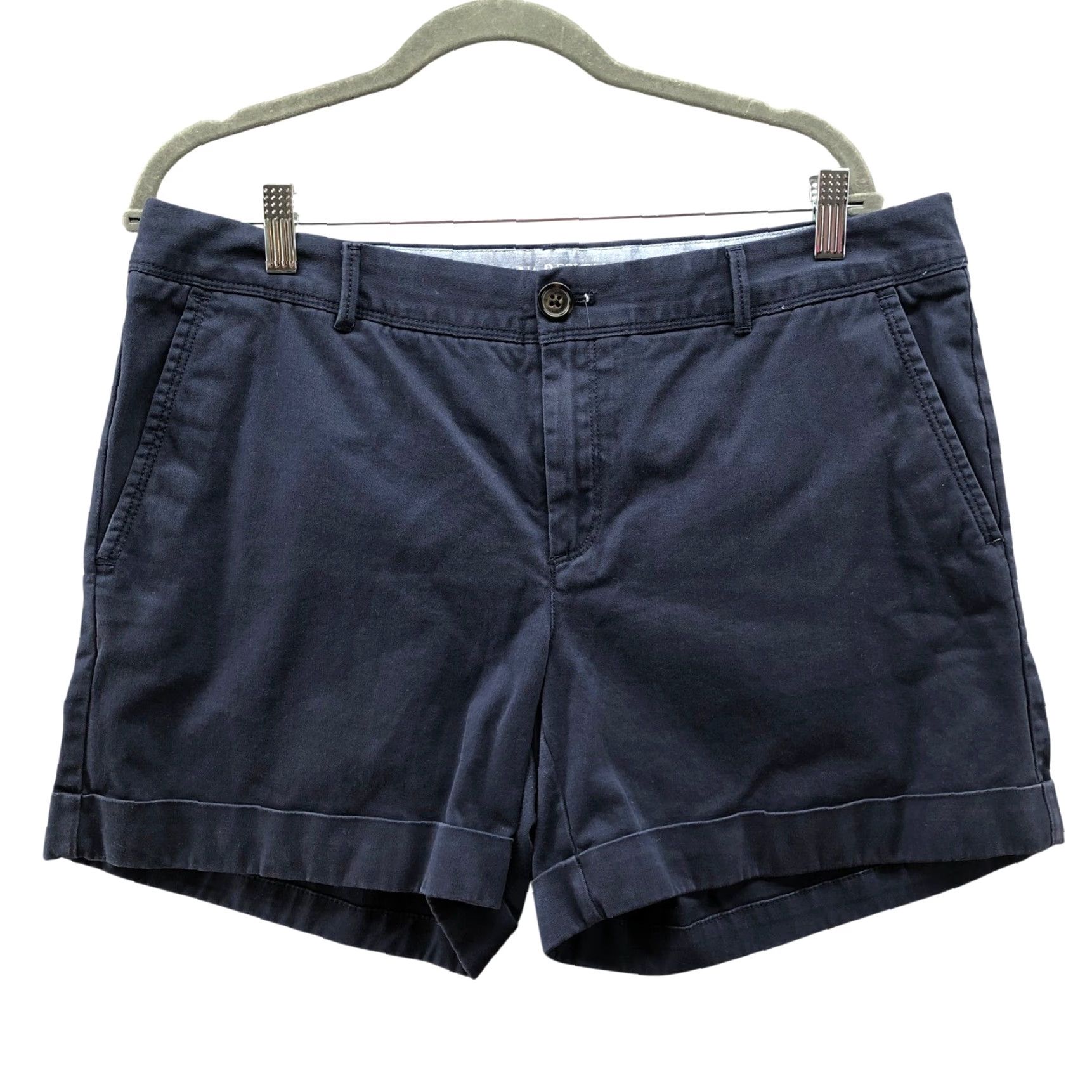 Banana Republic VINTAGE? no → Banana Republic City Chino Shorts Womens 12 Navy Blue Stretch Roll Cuff Mid Rise graphic? Size 34" / US 12 / IT 48 - 2 Thumbnail