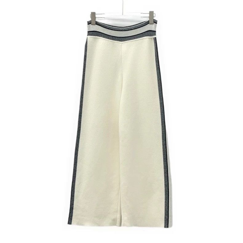 Dior Beige striped letter inlaid cashmere casual wide-leg t