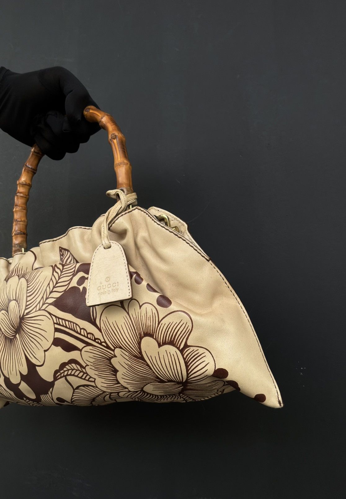 Gucci Gucci - Tom Ford Era - Floral Tattoo Bamboo Leather Shoulder Size ONE SIZE - 12 Thumbnail