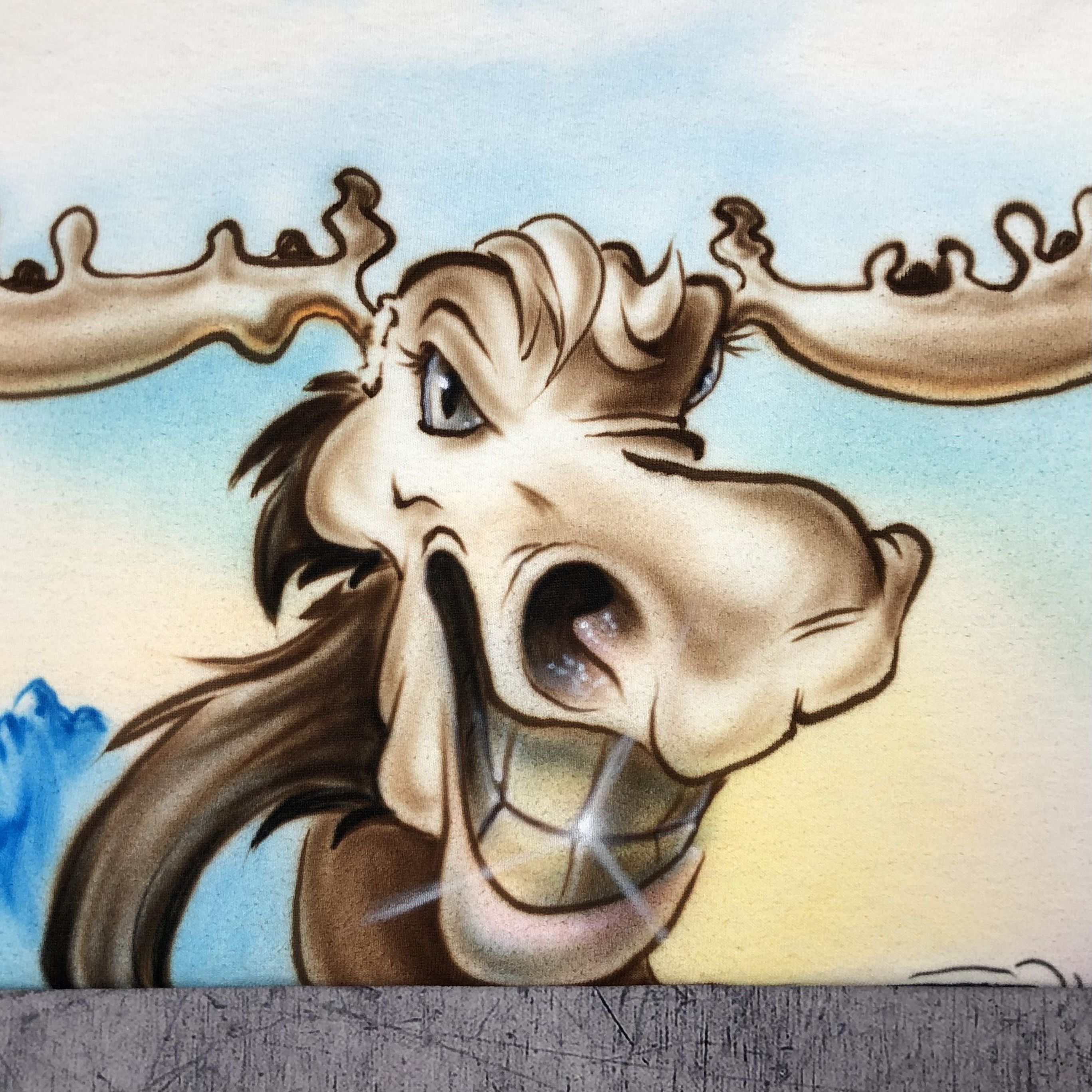 Handmade 90s Aerograph 1Of1 Handpaint Moose On Road Tee Size US L / EU 52-54 / 3 - 3 Thumbnail